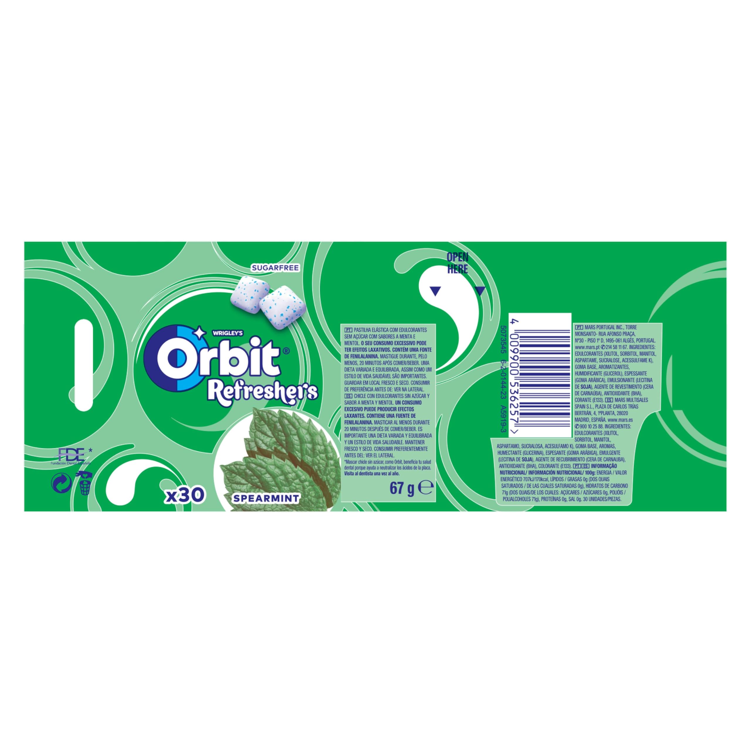 Orbit Refreshers Chicles Sin Azúcar Hierbabuena 6 x 30