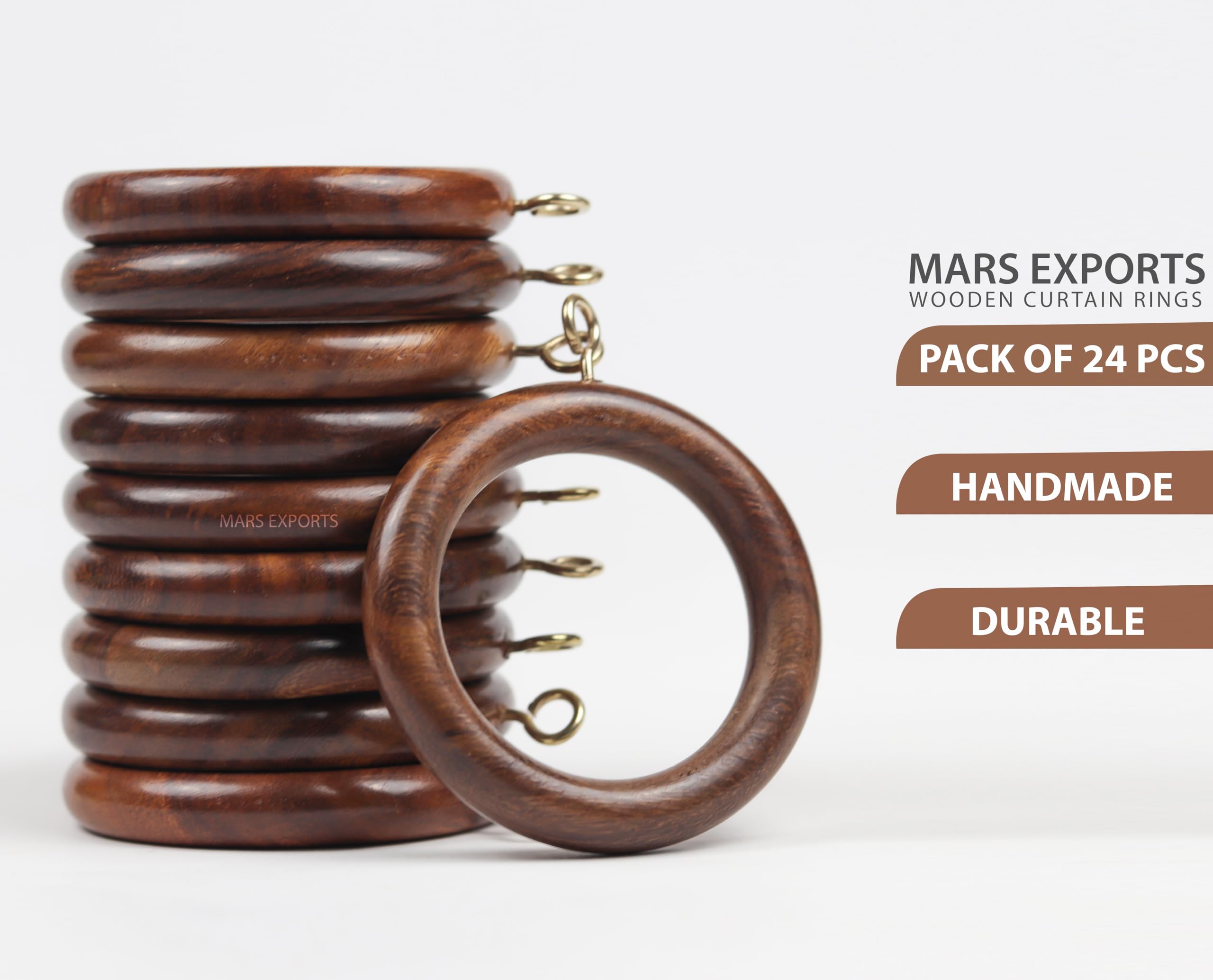 Mars Exports Set of 24 Wooden Curtain Rings | 2.5 Inch Drapery Rings Made of Rosewood | Rustic & Elegant Curtain Rod Rings for Home Décor