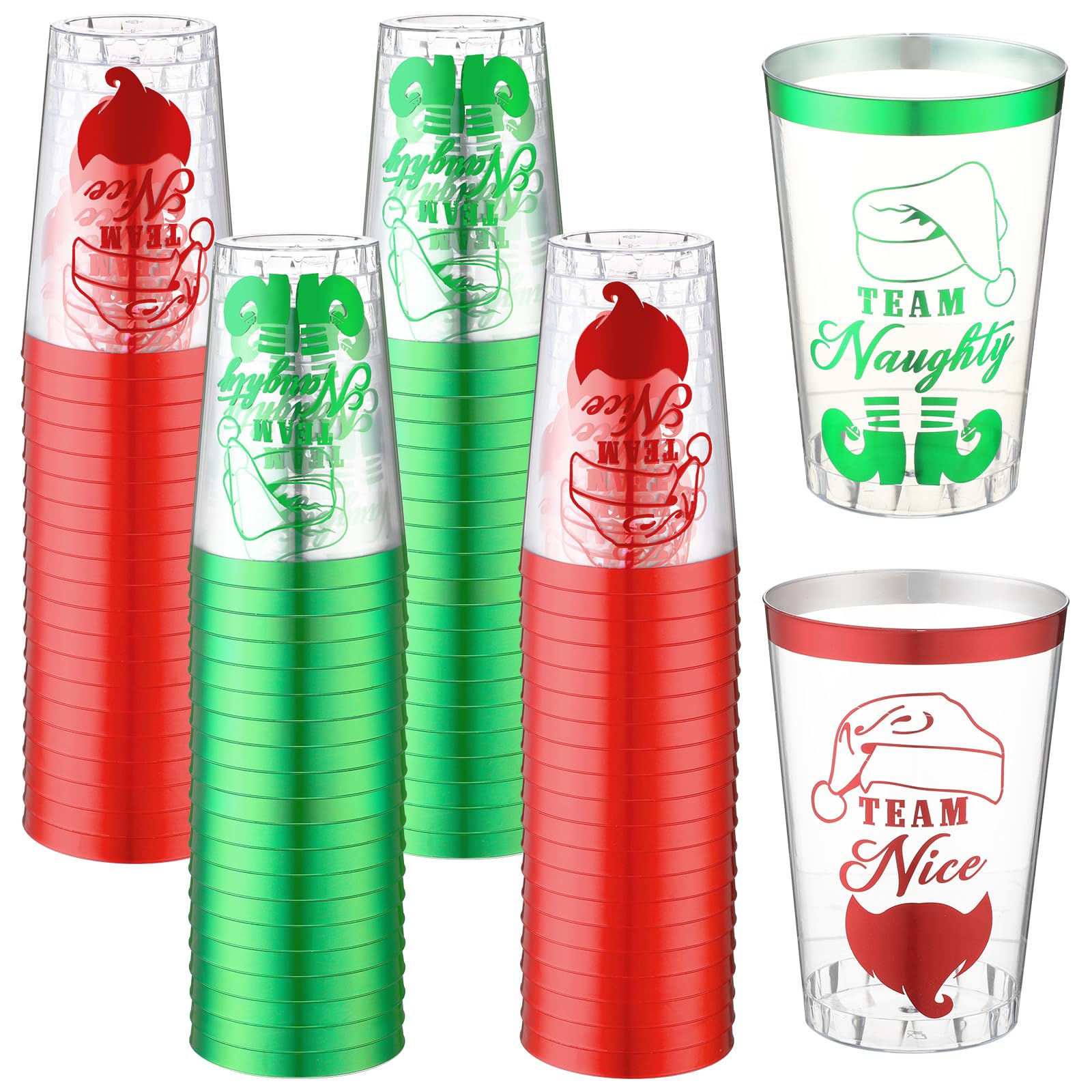 Photo 1 of (READ FULL POST) Nosiny 60 Pcs Team Naughty or Nice Christmas Cups 12 oz Rimmed Christmas Cups Clear Plastic Christmas Eve Disposable Cocktail Tumbler Stadium Drinkware Cups with Foil for Party(Santa Hat)