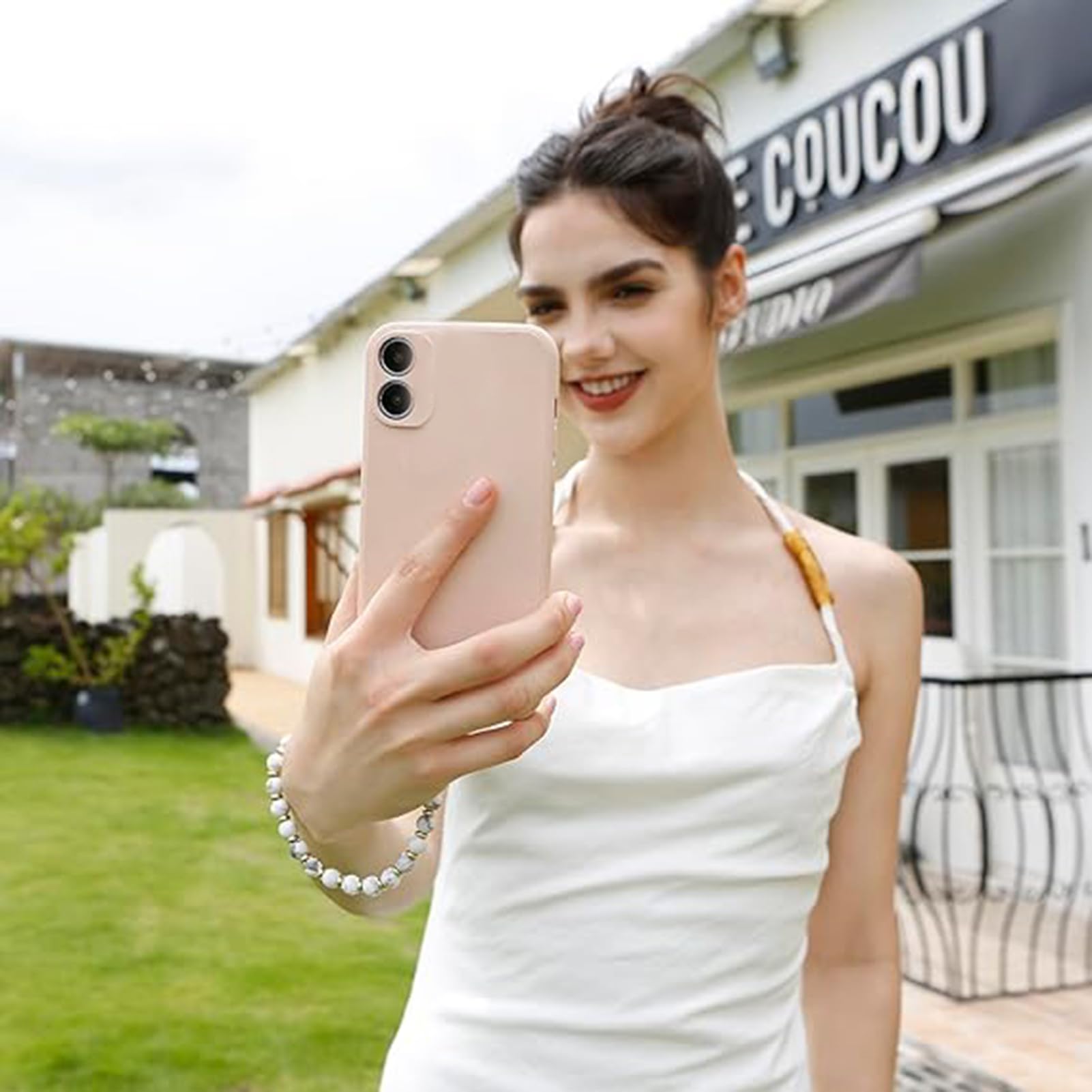 MORSUNBELA Paarse telefoonketting mobiele telefoonhanger mobiele telefoonketting parels pols telefoonkoord koord kort sleutelkoord polsband universeel