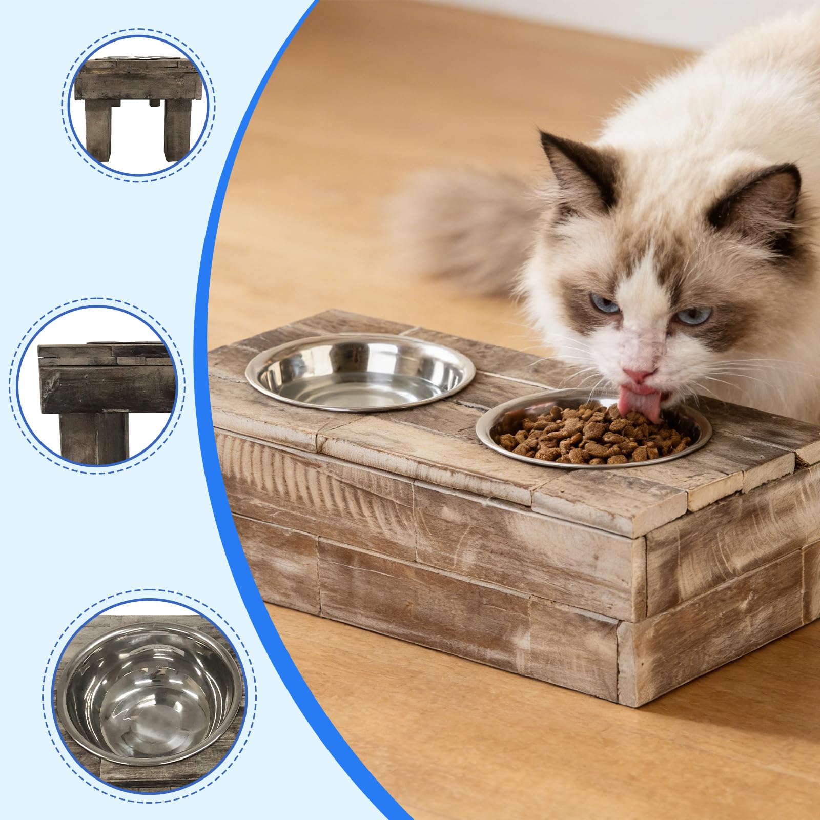 Huntley Pet - Comedero Doble Elevado para Perros y Gatos de Acero Inoxidable (Berjen, pequeño)