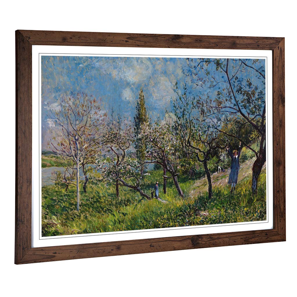 Big Box Art Framed Print of Alfred Sisley Orchard in Spring Design | Wall Art Picture | Home Decor for Kitchen, Living Room, Bedroom, Hallway, Walnut, A2 / 24.5x18 Inch / 62x45cm