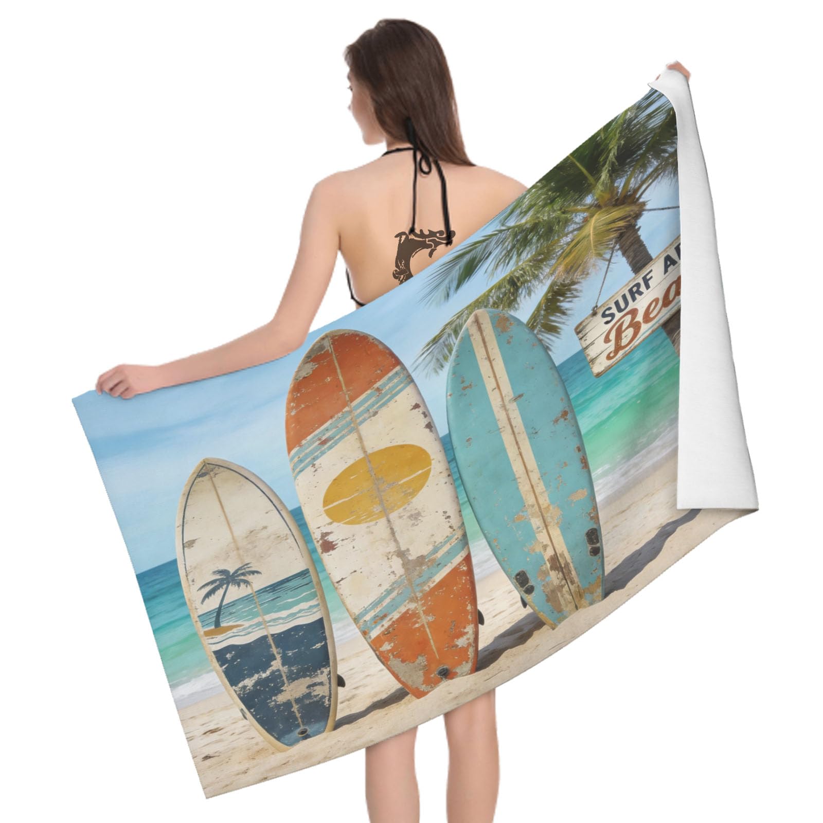Leichong 3D Beach Scenery Beach Towel Microfiber Soft Quick Dry for Adults, Palm Trees Bath Towel Lightweight Soft Absorbent for Travel Swimming Pool Sports, 75 x 150 cm