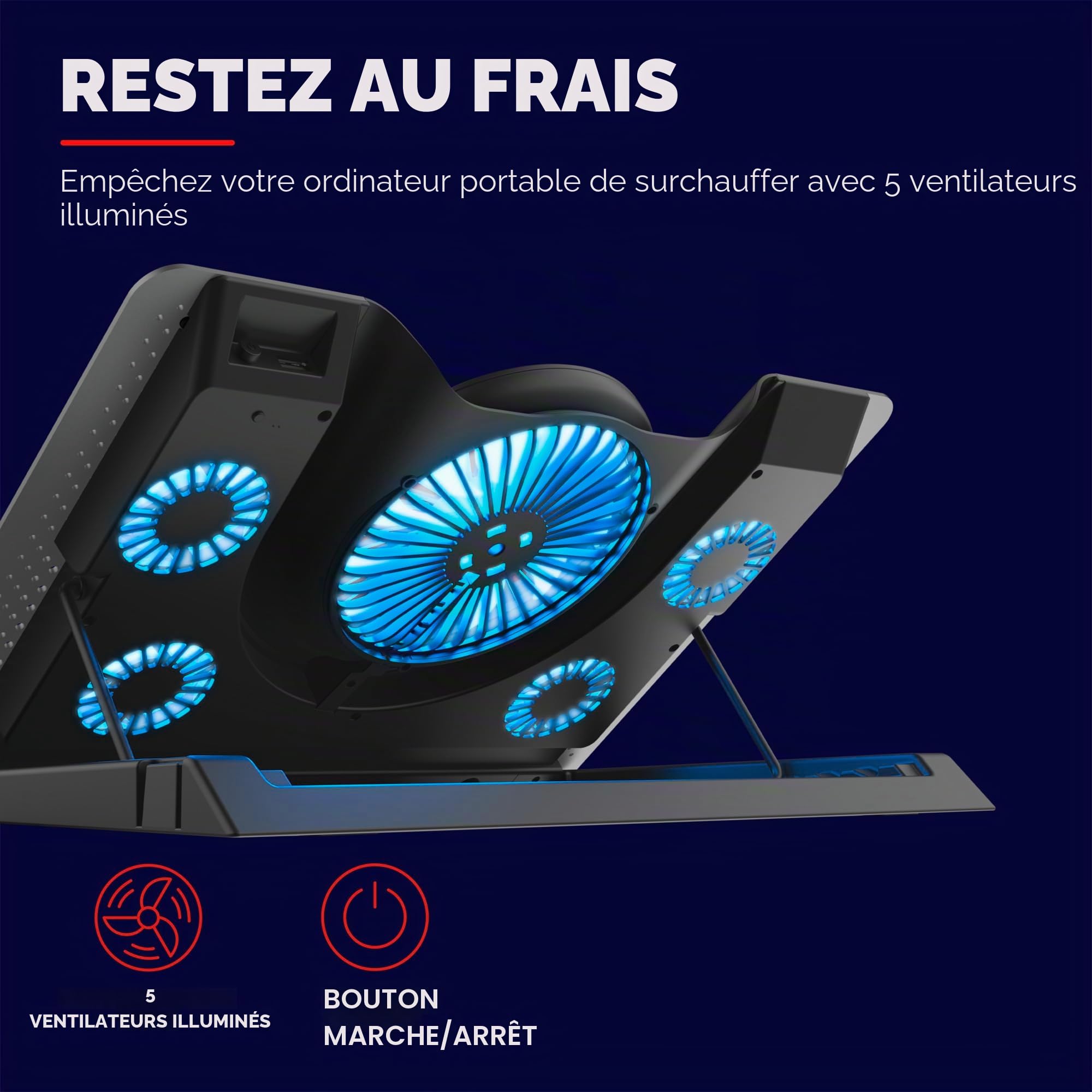 Trust Gaming GXT 1125 Quno Support de Refroidissement pour Portables 17,3 Pouces 5 Ventilateurs Éclairés