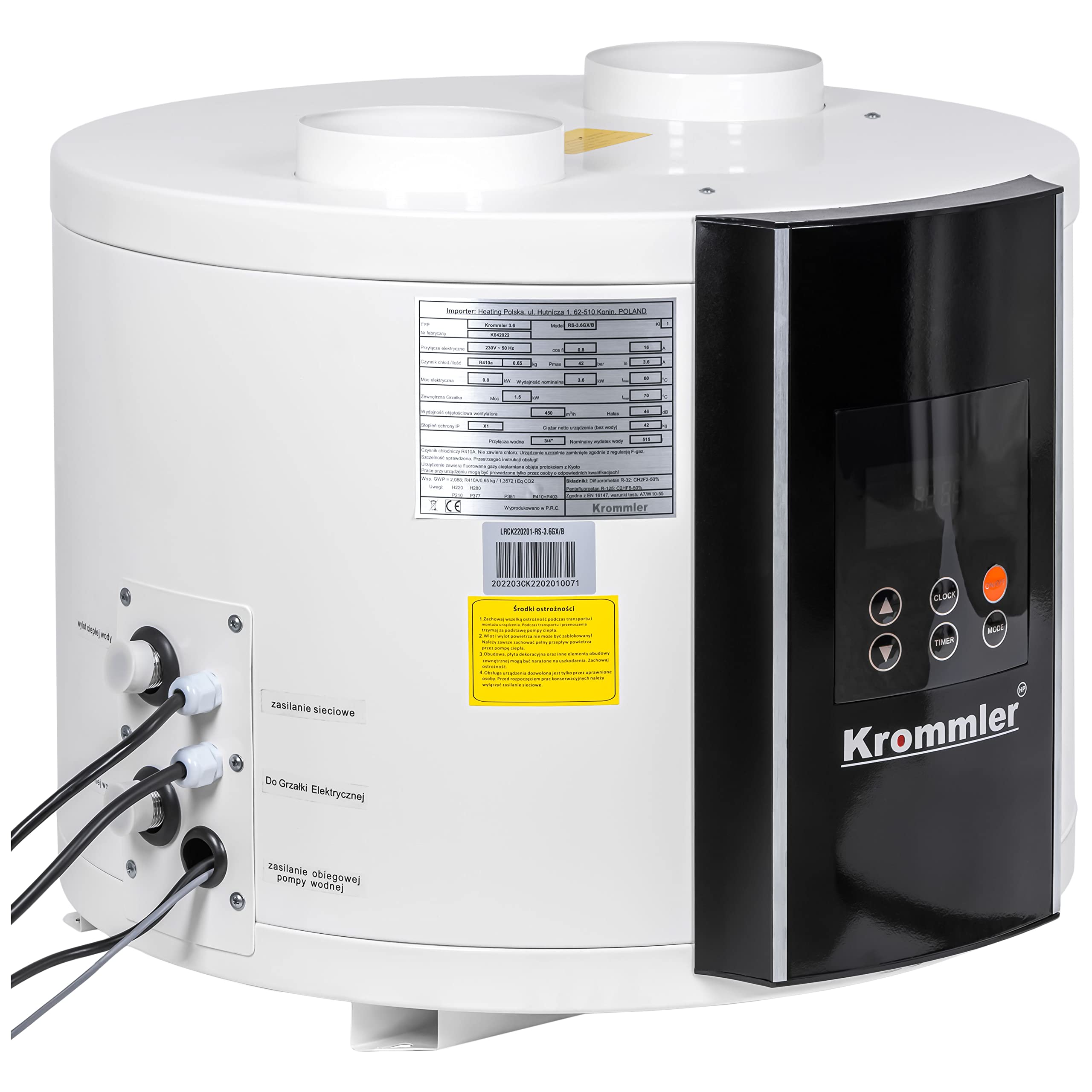 Pompa ciepła do c.w.u. KROMMLER 3.6 KW bez zbiornika, wersja okrągła