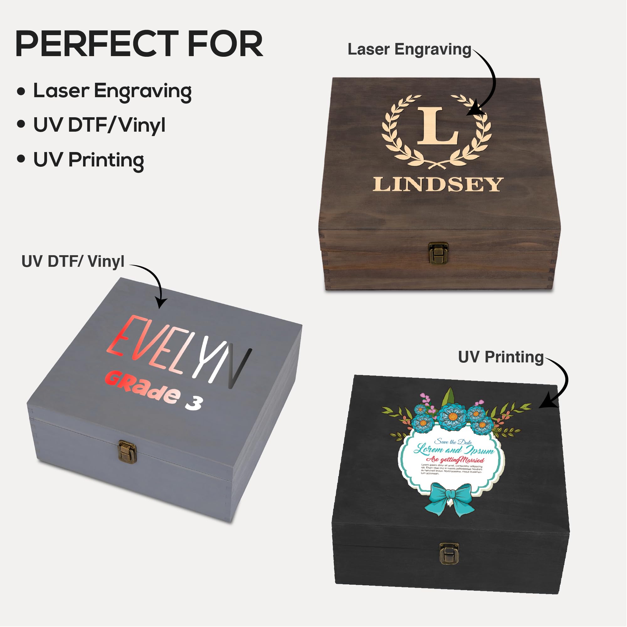 makerflo Caja de recuerdos grande de madera de nogal oscuro (paquete de 1) con bisagras con cierre, fieltro negro en el interior, caja de madera de recuerdo ideal para manualidades y personalización