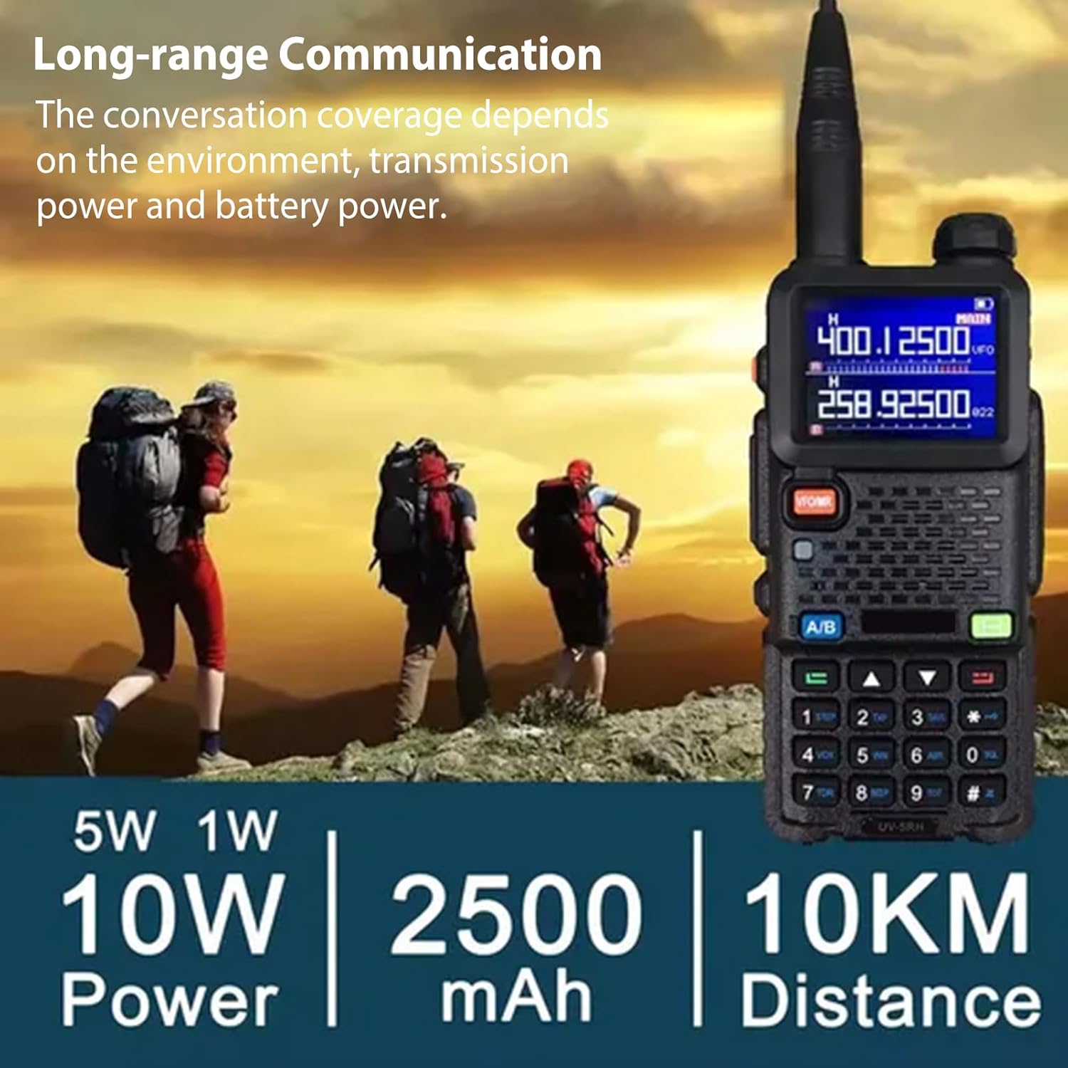Yoidesu Walkie Talkie Set, 10W High Power Handheld Radio with 6 Bands Channels, Long Range 2 Way Radio with 2500mAh Battery for Outdoor Camping (US Plug)
