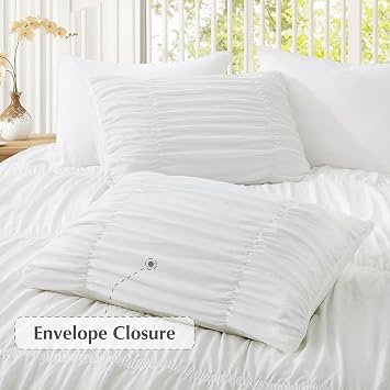 Oli Anderson Wavy Ruched Comforter Set King Size, White, 5 Pieces