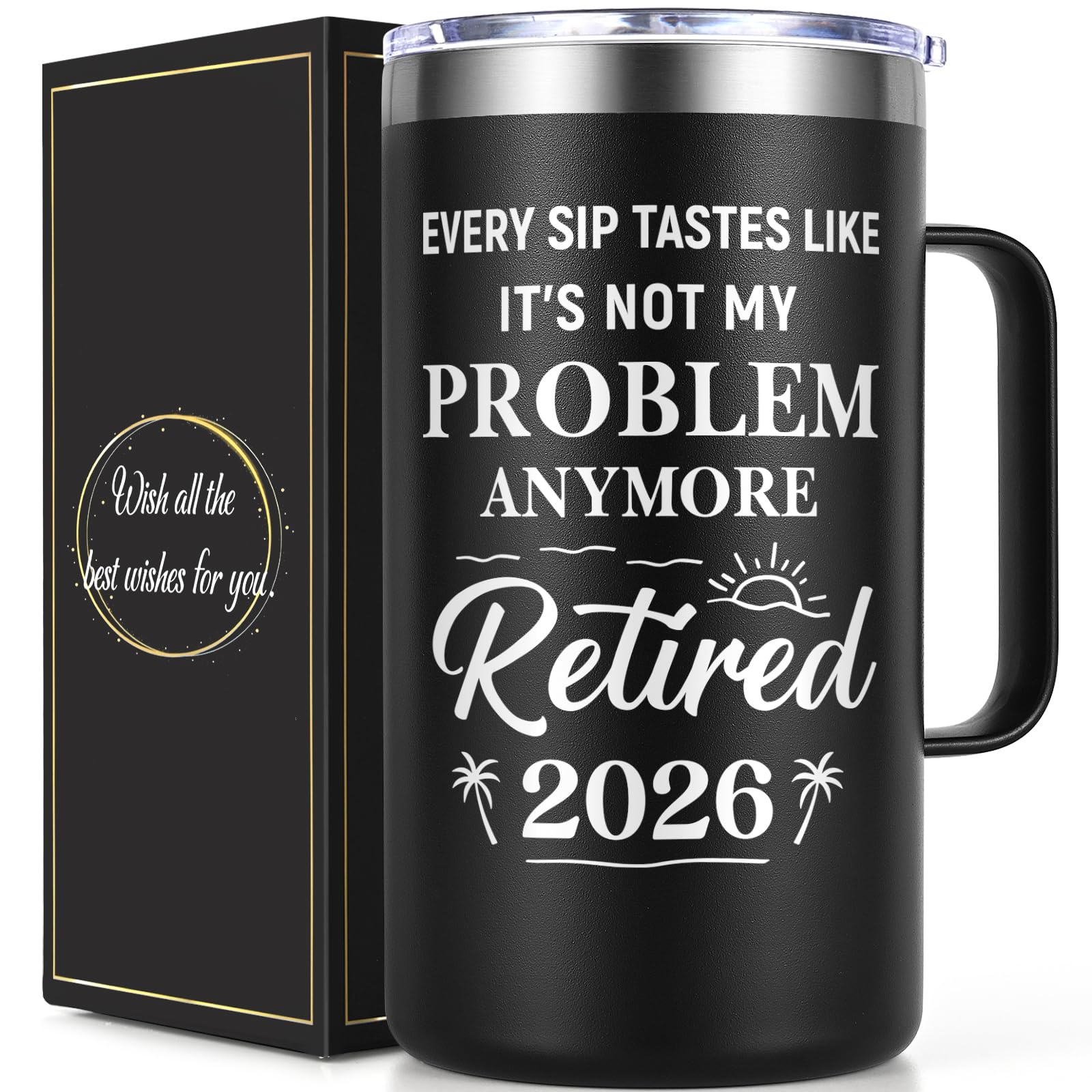 Qtencas Retirement Gifts for Men, Every Sip Tastes Like It's Not My Problem Anymore 20oz Insulated Coffee Mug, Goodbye Gift, Farewell Gifts for Men Friends Coworkers Dad Grandpa