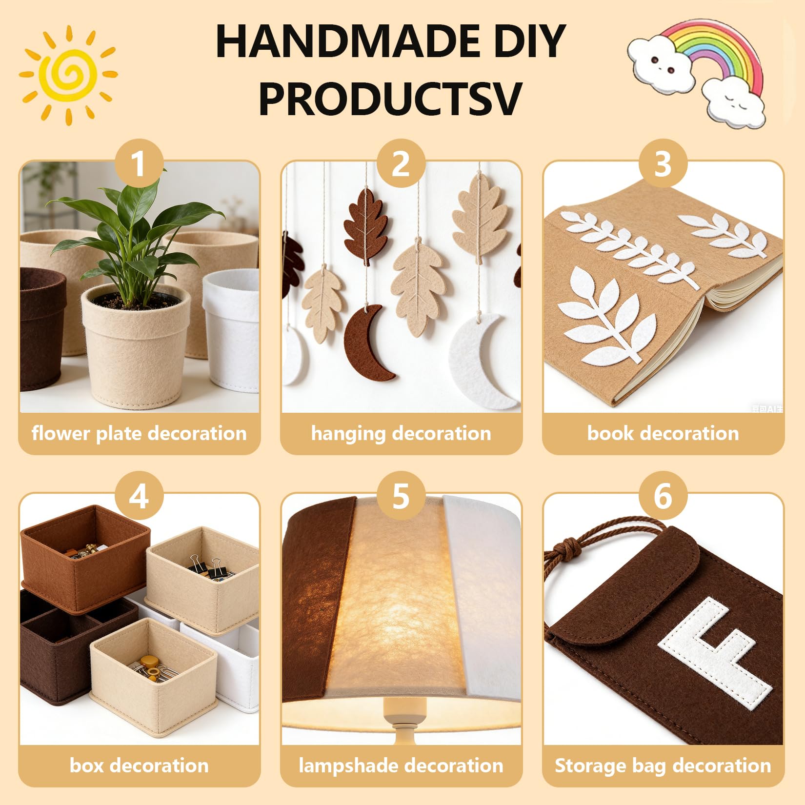 16 Láminas De Fieltro 20x30 Cm – 4 Colores: Blanco, Beige, Marrón Y Café – Tela Suave Para Costura, DIY Y Manualidades