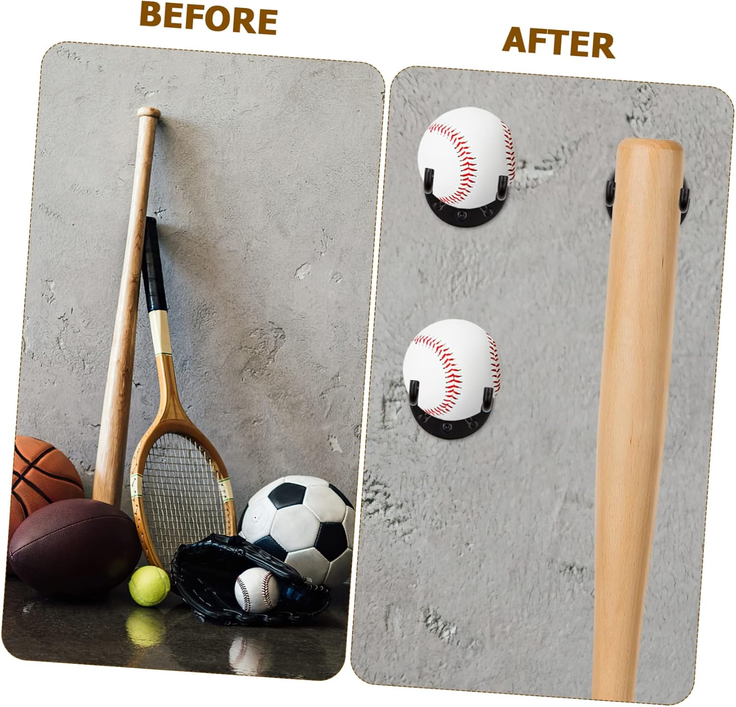 6pcs Baseball Bat Holders Wall Mount Rack Bat Display Case Sports Decor Construction