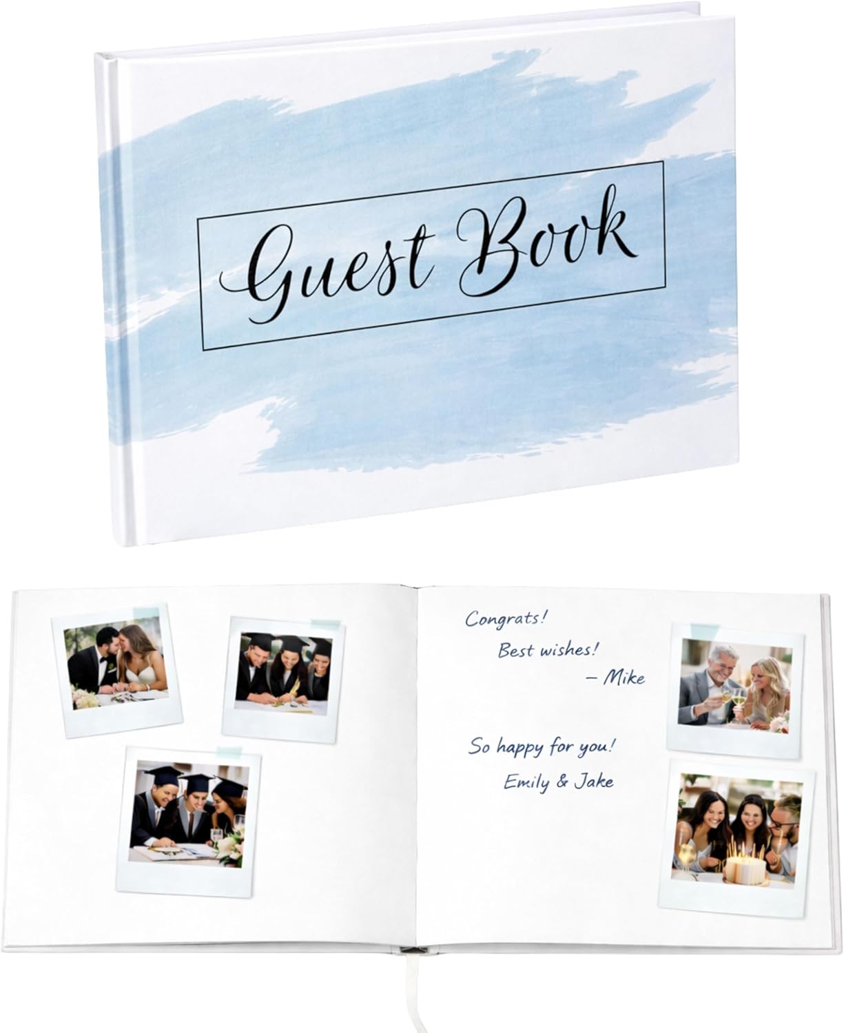 Paper 'n Such Graduation Guest Book - Blue Polaroid Album Hardcover Photo Guestbook - Bridal, Baby Shower, Funeral, Vacation Homes, Blank Pages