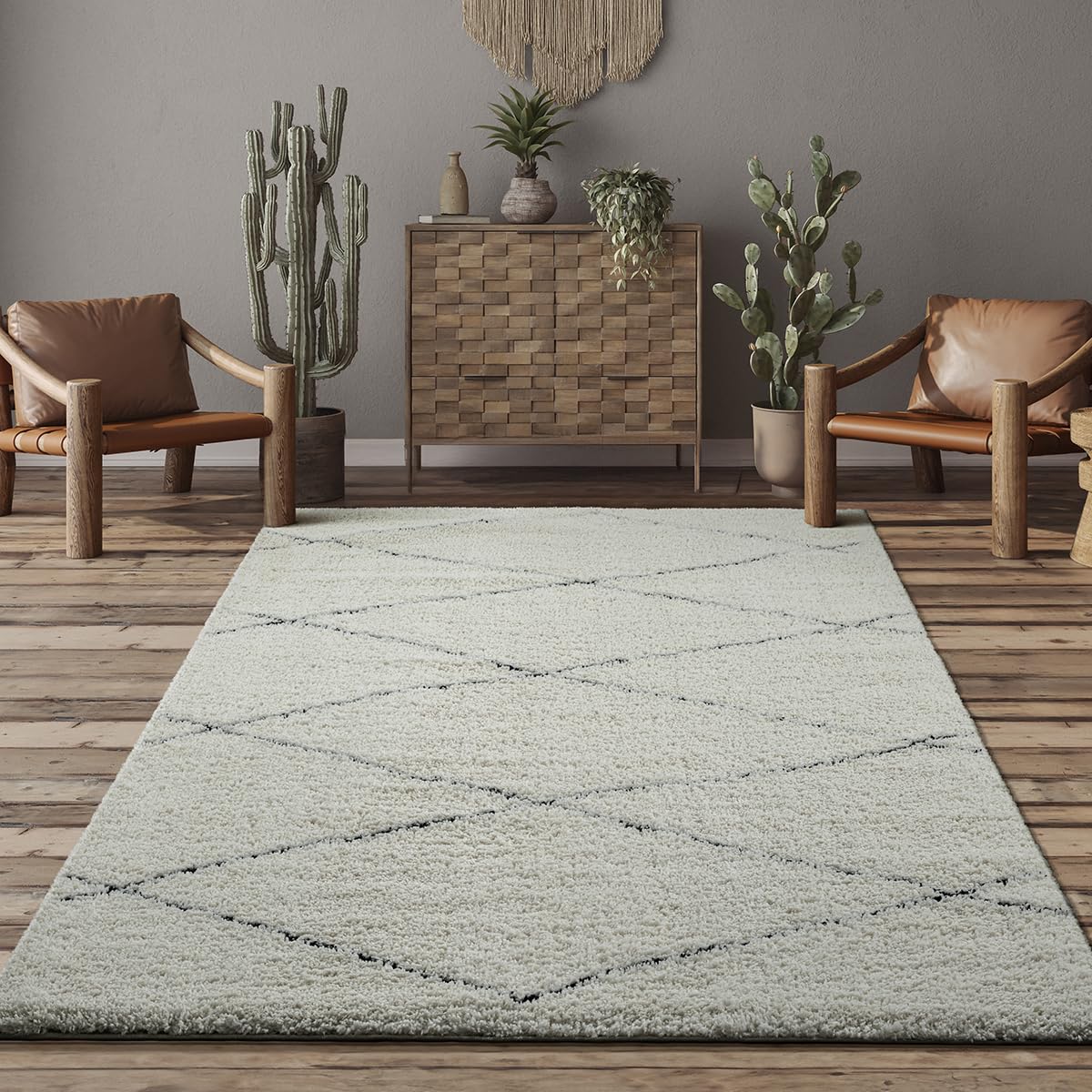 the carpet Bahar Shaggy - Alfombra de diseño Elegante para Sala de Estar, Alfombra de Pelo Largo Suave y fácil de cuidar para el salón, Crema, 140 x 200 cm
