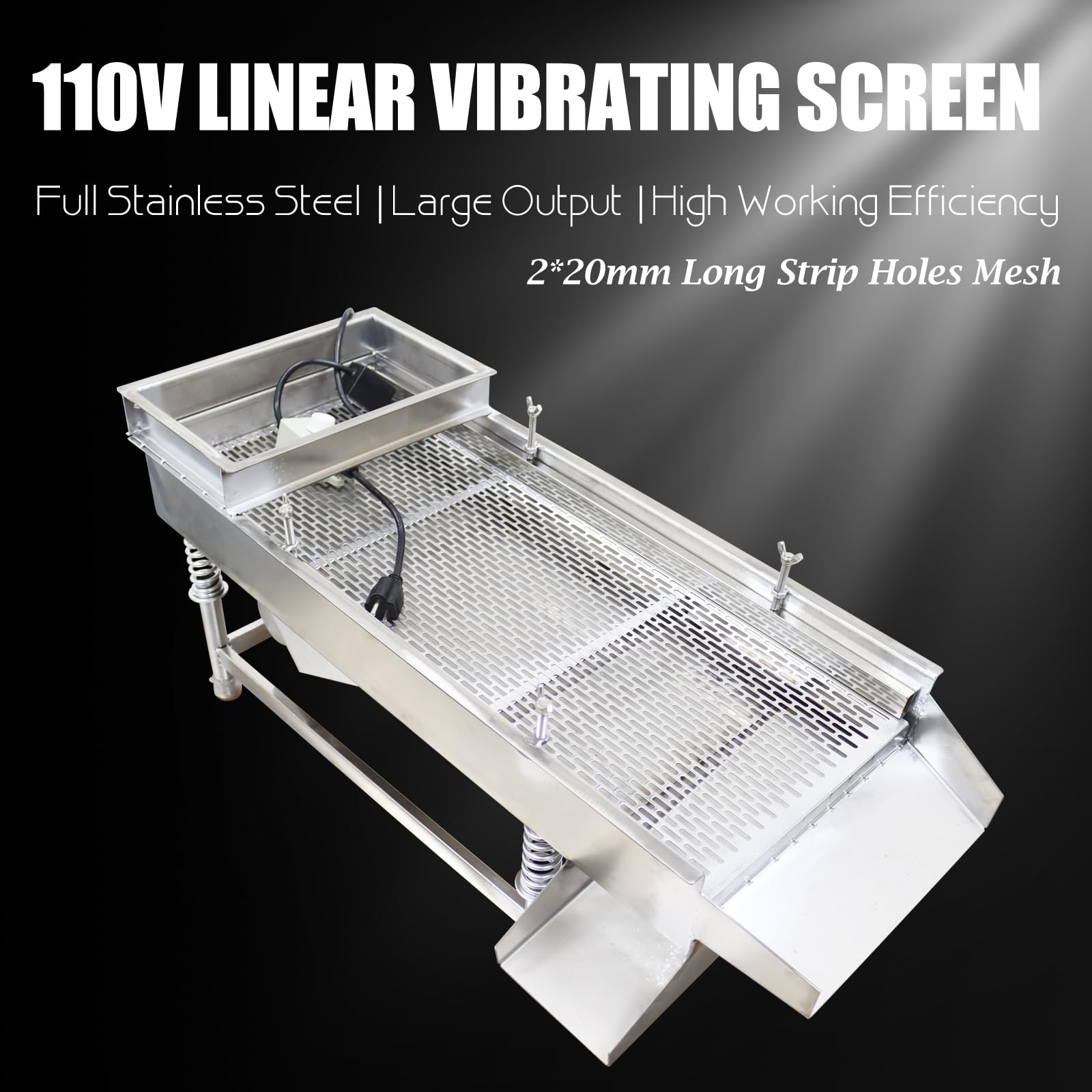 WYDDDARY Stainless Steel Linear Vibrating Screen Electric Linear Sifter Machine Straight Vibrating Sieve Shaker with 2 * 20mm Long Strip Holes Screen 110V 80W