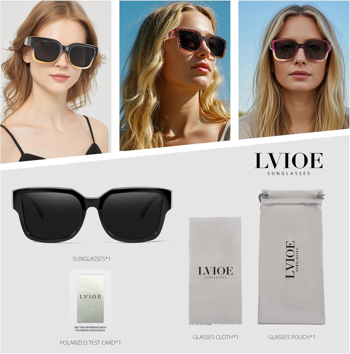 LVIOE Fit Over Glasses Sunglasses Women Men Polarized Oversized Square with UV400 Protection Shades - Image 7