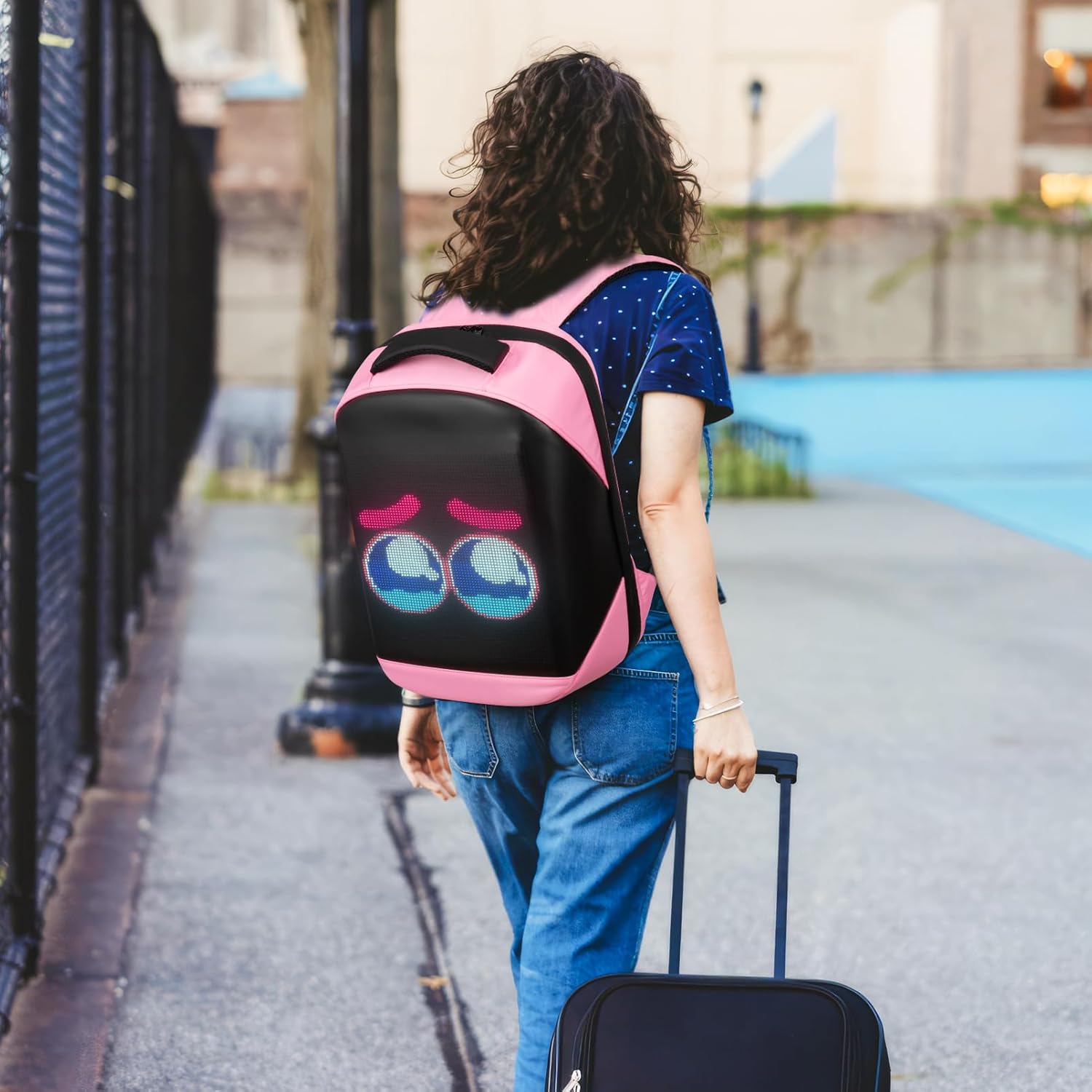 Gelrova LED Backpack, 17 inch Smart Dynamic Daypack with Programmable Screen Laptop Backpack Waterproof Commuter Bag for Travel Riding Work (pink)