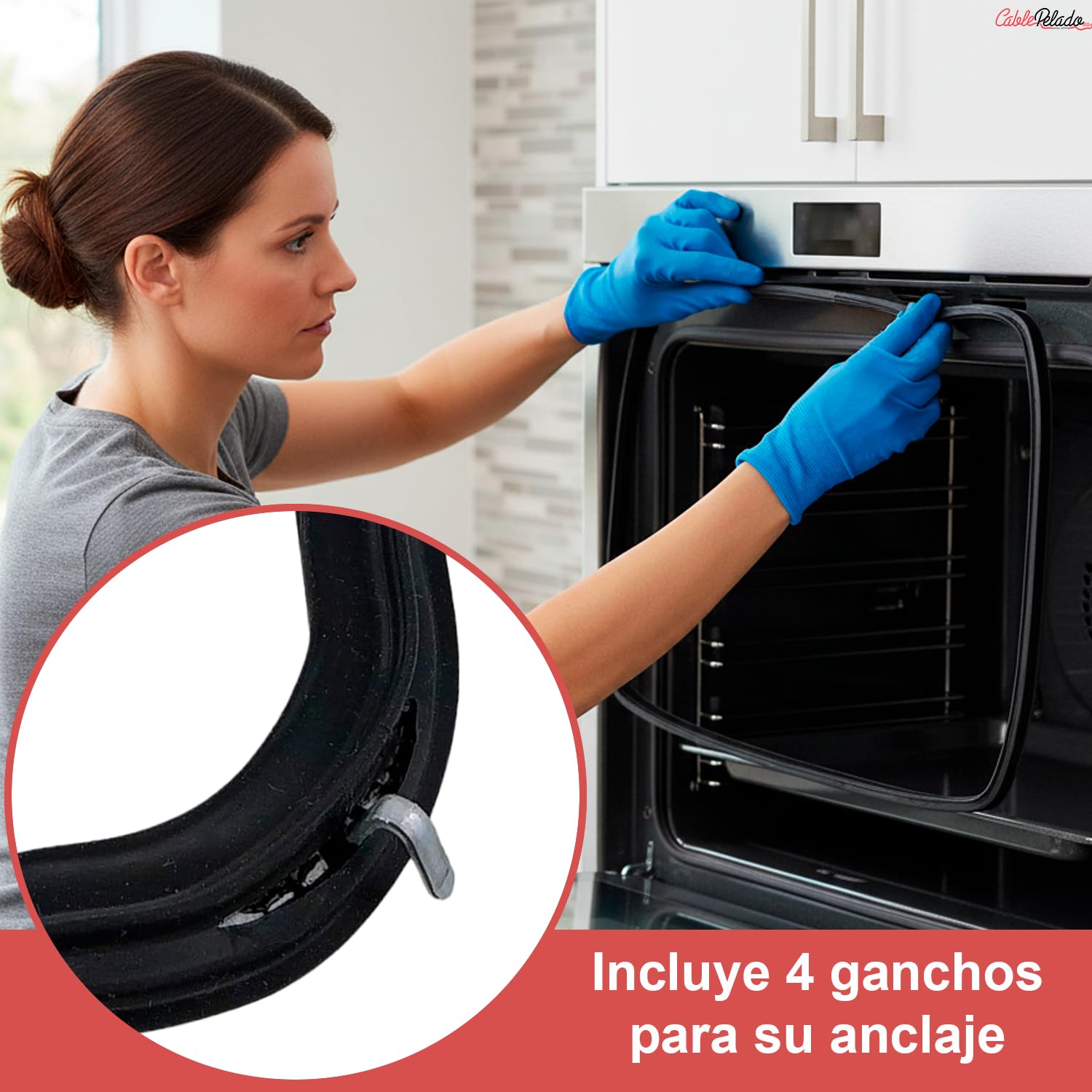 CABLEPELADO - Junta para Puerta de Horno Eléctrico 430 x 325 mm | Goma de Sellado de Silicona Térmica | Compatible con Balay, Bosch, Siemens, Neff y Constructa | Color Negro — view 5