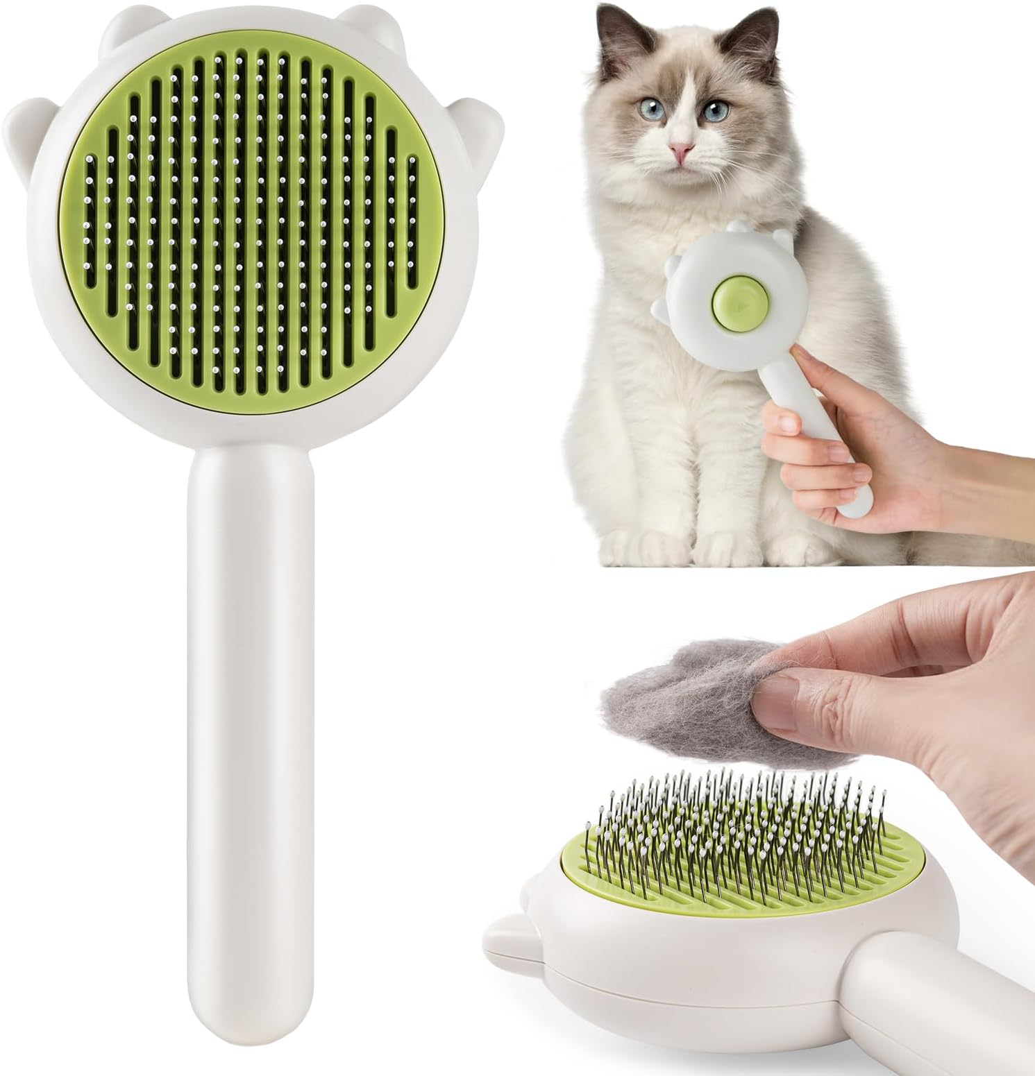 Pet Hair Cleaner Brush,Cat Grooming Brush with Self-Cleaning Button,Pet Shedding Brush for Cats Dogs,Pet Massage Brushes for Removing Tangles Loose Fur