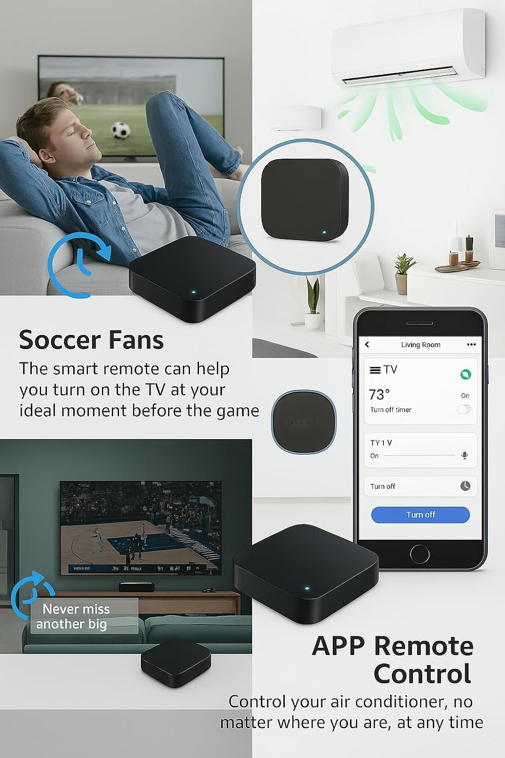 Wi-Fi Universal IR/RF Remote Hub 433.92 MHz Fixed-Code Only, App Control via Smart Life/Tuya, Works with Alexa & Google, 2.4 GHz Wi-Fi Only, USB-C Powered — Control TV, A/C, Fans, RF Switches Blinds 6 71+uFmCPTTL. AC SL1500