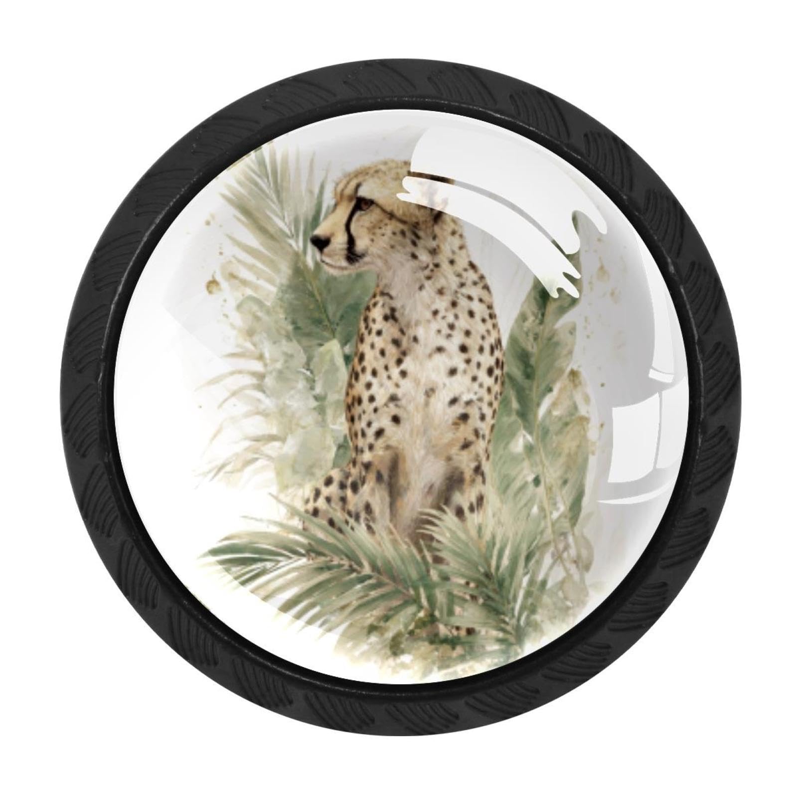 CHENZZZZ 4 Pieces Dresser Knobs Cheetah and Palm Leaves (13) Drawer knobs Cabinet Knobs Pull Handles for Home Kitchen Office