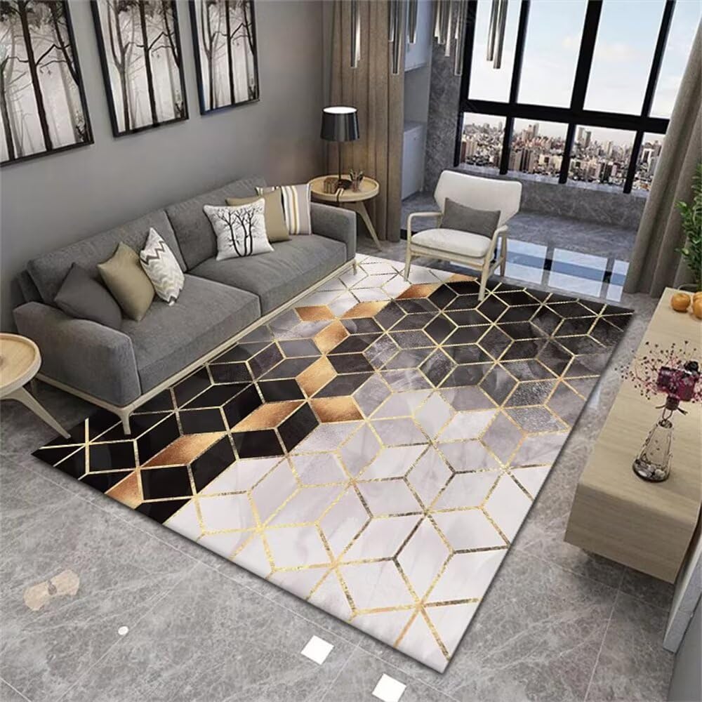 Tapis de salon géométrique damier noir et gris lavable 90x150cm Home créateur
