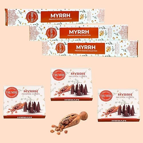 Miniatura 8 de Paquete combinado de varillas de incienso perfumadas de mirra y conos de incienso  60 varillas de incienso + 30 conos de insencia  Inscienso  Conos