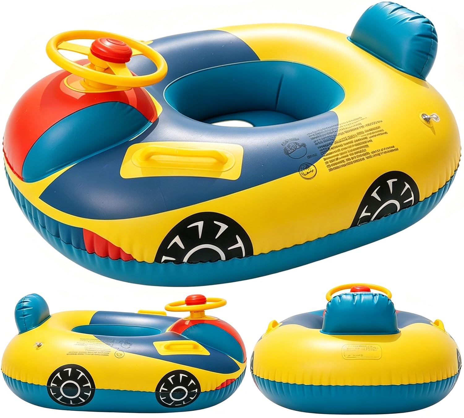 Baby Swimming Float Inflatable, Inflatable Car Pool Float with Steering Wheel Horn, Swimming Floats Inflatables for Infants, Baby Swimmings Ring for Age 6-36 Months Toddler Children
