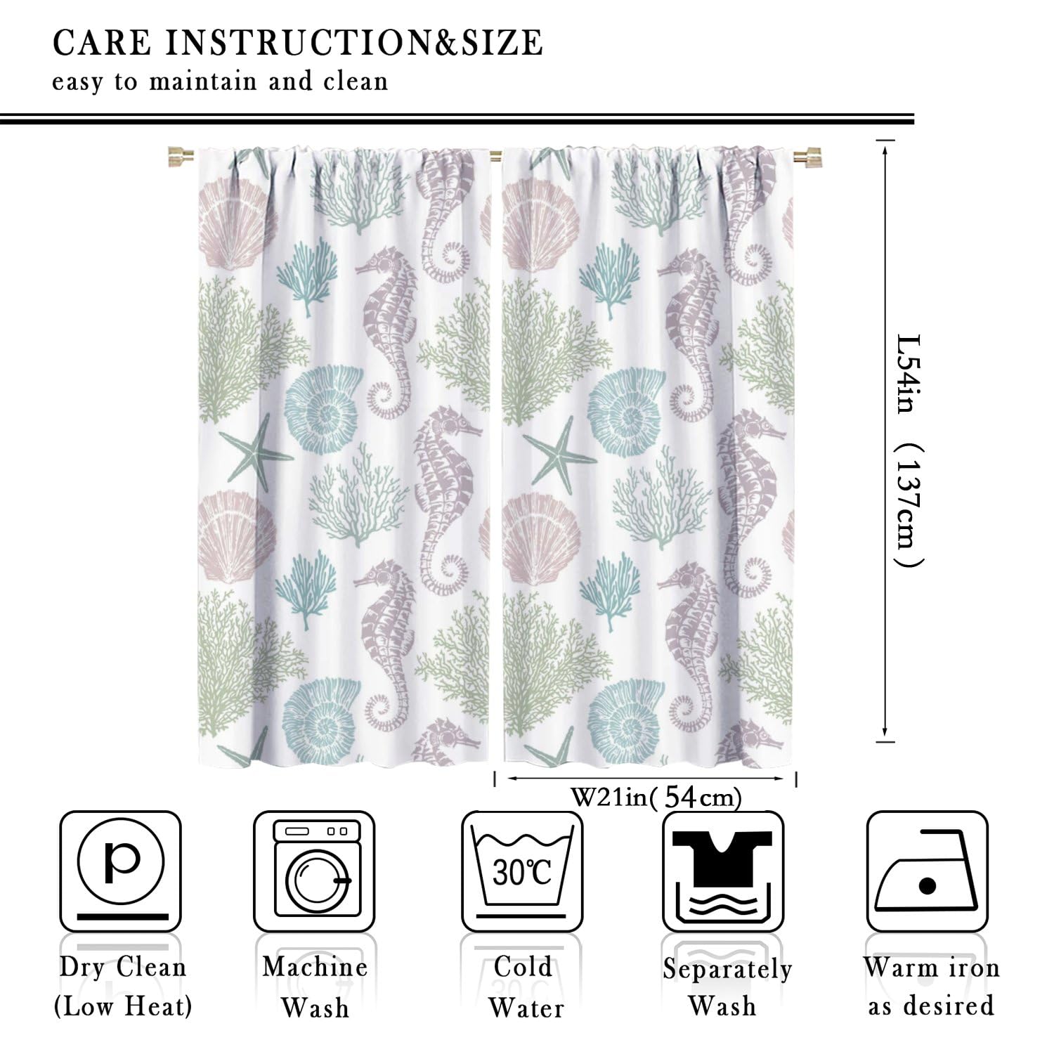 JESTRONRY Starfish Seashells Curtains,Seashell Coral Window Treatments Kids Bedroom Curtain, Ocean Beach Theme Home Decor Blackout Drapes 42x54in