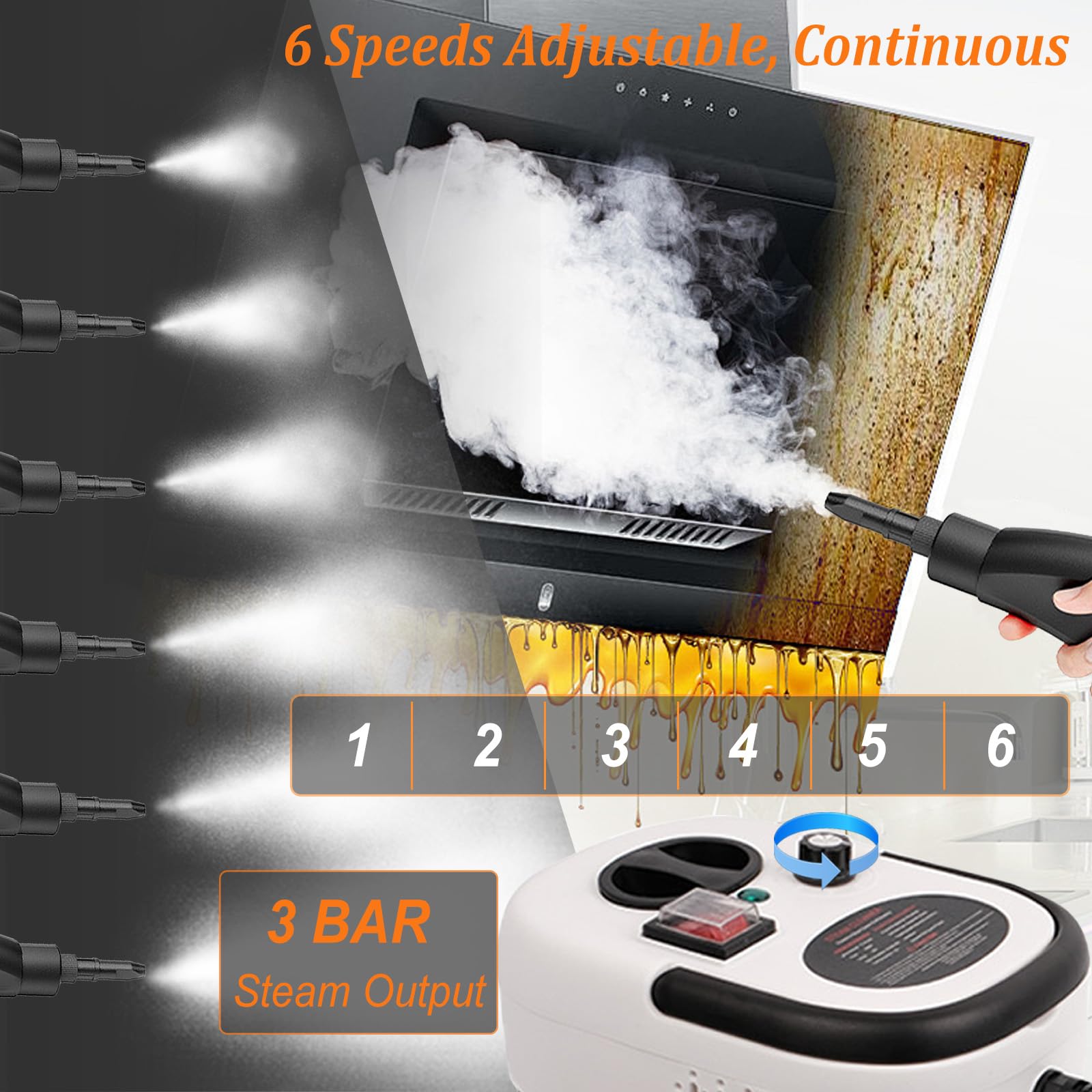 Limpiador a Vapor Alta Presión, 3,0 bar 2500W Vaporeta Limpieza Hogar Depósito de Agua 1,2L, Portátil Maquina de Vapor Limpieza para Hogar, Cocina, Baño, Coche, Suelos, Alfombras, Sofás