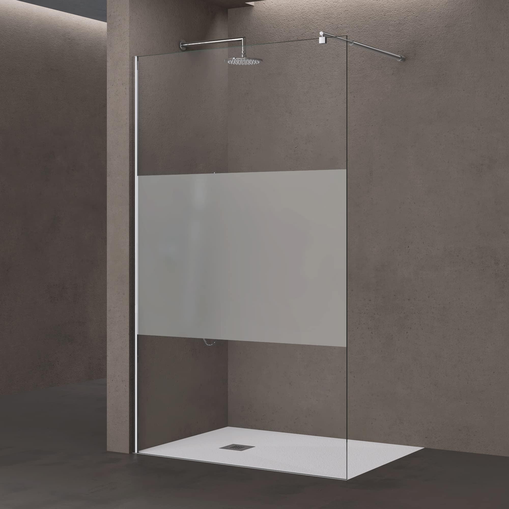 doporro Luxus Duschwand für Dusche Duschabtrennung 120x200cm Walk-In Dusche 8mm ESG-Sicherheitsglas Milchglas-Streifen inkl. Nanobeschichtung Bremen01MS