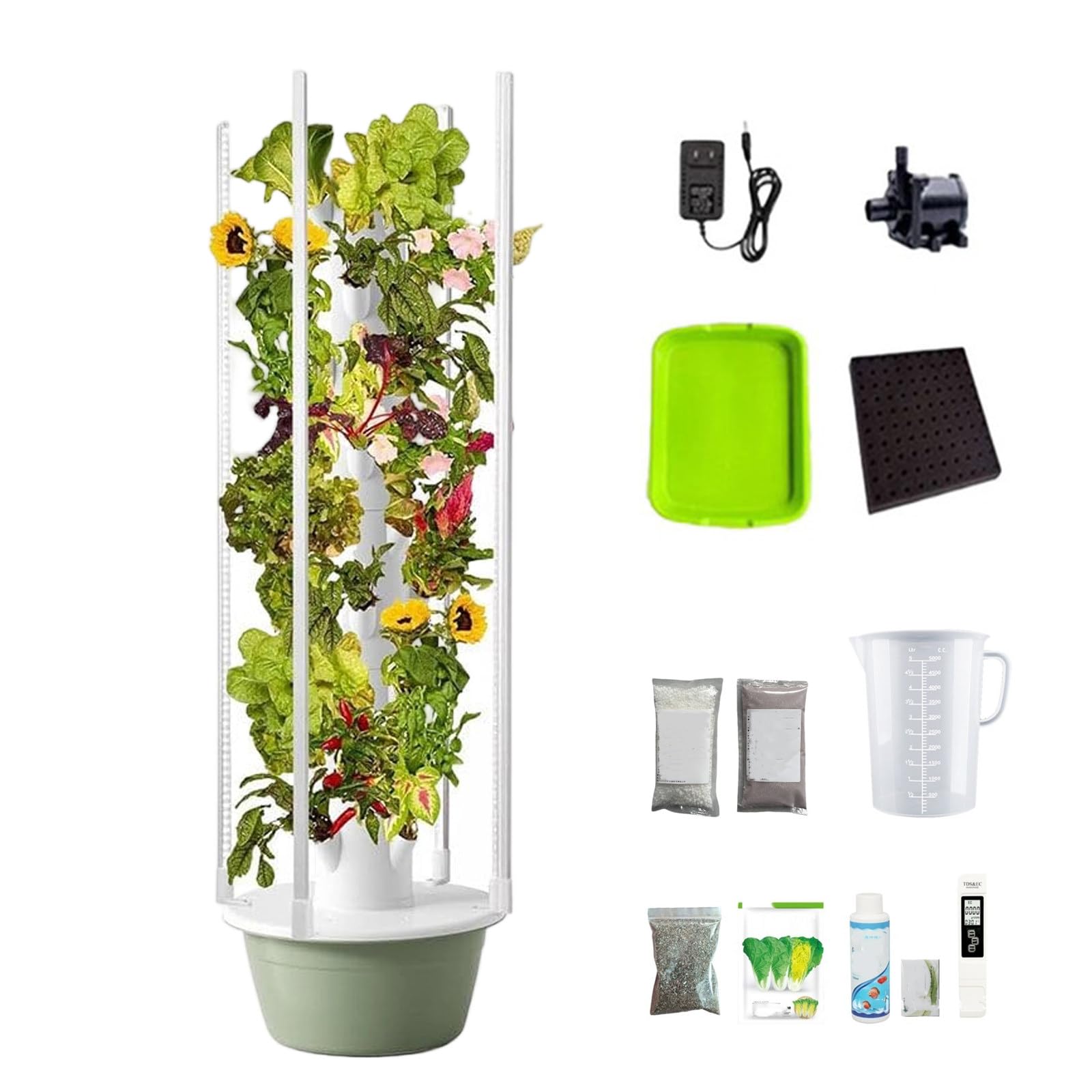 36 sitios Sistemas de Cultivo hidropónico Vertical, Torre de 9 Capas con luz LED, Kit de germinación de Plantas para Hierbas y Verduras, con Depósito de Agua y solución nutritiva 9Layer