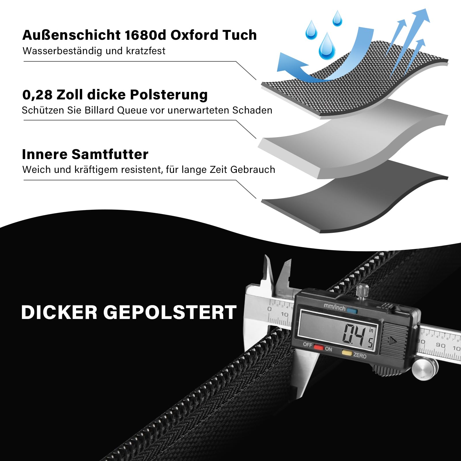 4x5 Billard Queue Tasche für 4 Unterteile und 5 Schäfte,Weich Gepolsterte Pool Queue Tasche mit Großen Vordertaschen für Billard-Zubehör,Billard Queue Koffer mit Schultergurten für Einfaches Tragen