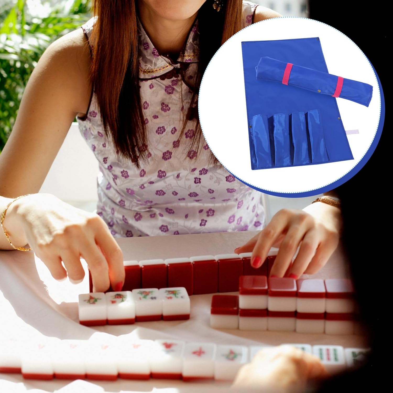 1 Pcs Mahjong Bags Protective Sleeve for Mahjong Racks and Pushers Tile Bag Accessory 20 Inch, Empty Mah Jong Bag Only(Dark Blue,Classic)