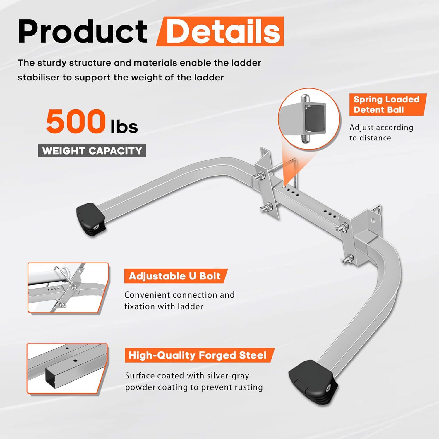 Aluminum Ladder Stabilizer Accessory for Roof Gutters with Wrench, Heavy Duty Extension Ladder Accessory, Wing Spread Wall Ladder Support/Wall Ladder Hook with Non-Slip Rubber Backing Pad