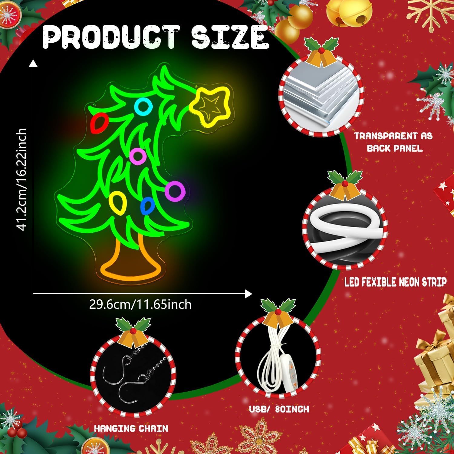 Whimsical Christmas Tree Neon Sign Christmas Neon Sign for Wall Decor Xmas Tree Led Sign Dimmable Xmas Neon Light Up Signs for Holiday Door Window Bedroom Party Home Decoration Winter Bar Porch - Image 3