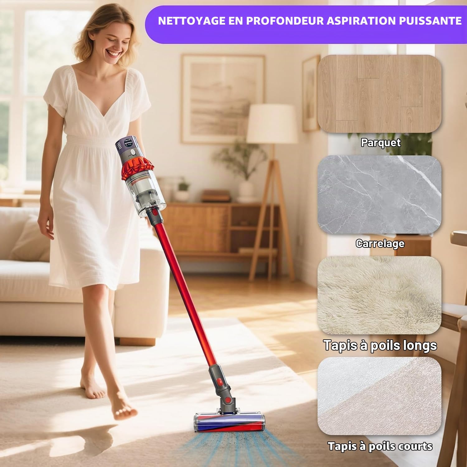 Tête de Brosse à Rouleau Souple pour Aspirateurs sans Fil Dyson V7 V8 V10 V11 V15 SV10 SV11 SV12 SV14 Accessoire de Remplacement pour Tête d’aspirateur à Dégagement Rapide Dyson, Adapté aux Sols Durs