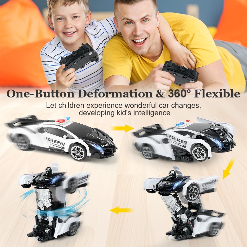 HOTUT 2 in 1 Robot RC Car,2.4GHz Transform Juguete Coche Teledirigido,Coche de Policía Teledirigido,con LED,Batería Recargable,Radiocontrol Coche de Juguete Teledirigido Niños Niñas 3-10 Años
