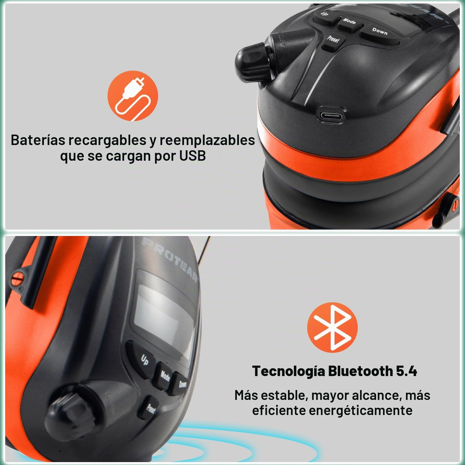 Cascos Antiruido Bluetooth, con Radio DAB/DAB + fm,micrófono integrado,cascos insonorizacion para estudiar, de césped, talleres, carpinteros, SNR 30dB