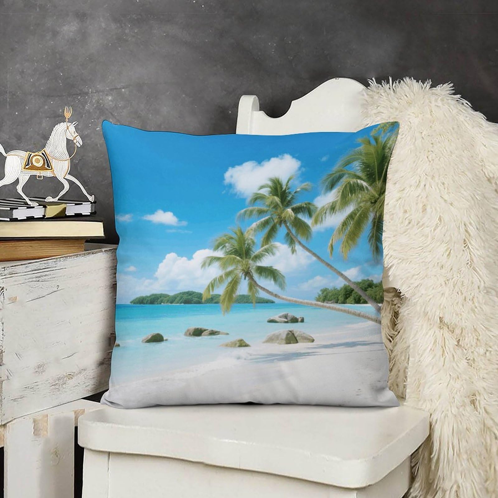 FodPand Boho Farmhouse Beach and Coconut Trees Pillow Covers with Hidden Zipper 26x26 Soft Plush Cushion Cover Decorative Throw Pillow Cases for Couch Bed Sofa Living Room Indoor Outdoor Home Decor