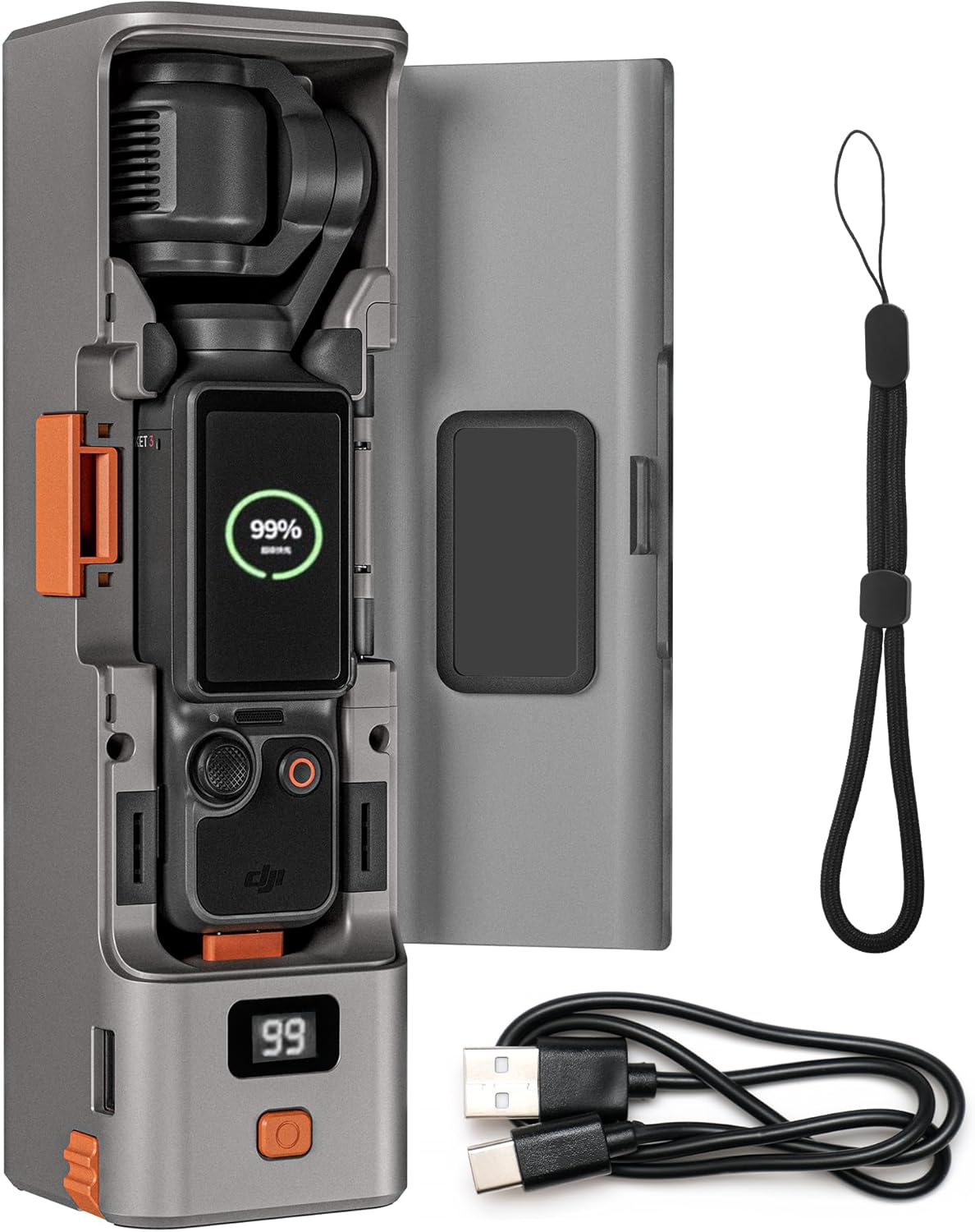 YDW Charging Case/Battery Quick Charger for DJI Osmo Pocket 3,Built in 9000mAh Extra Battery 20W Fast Charging,Digital Display,with Storage Space for Memory Cards and Filters