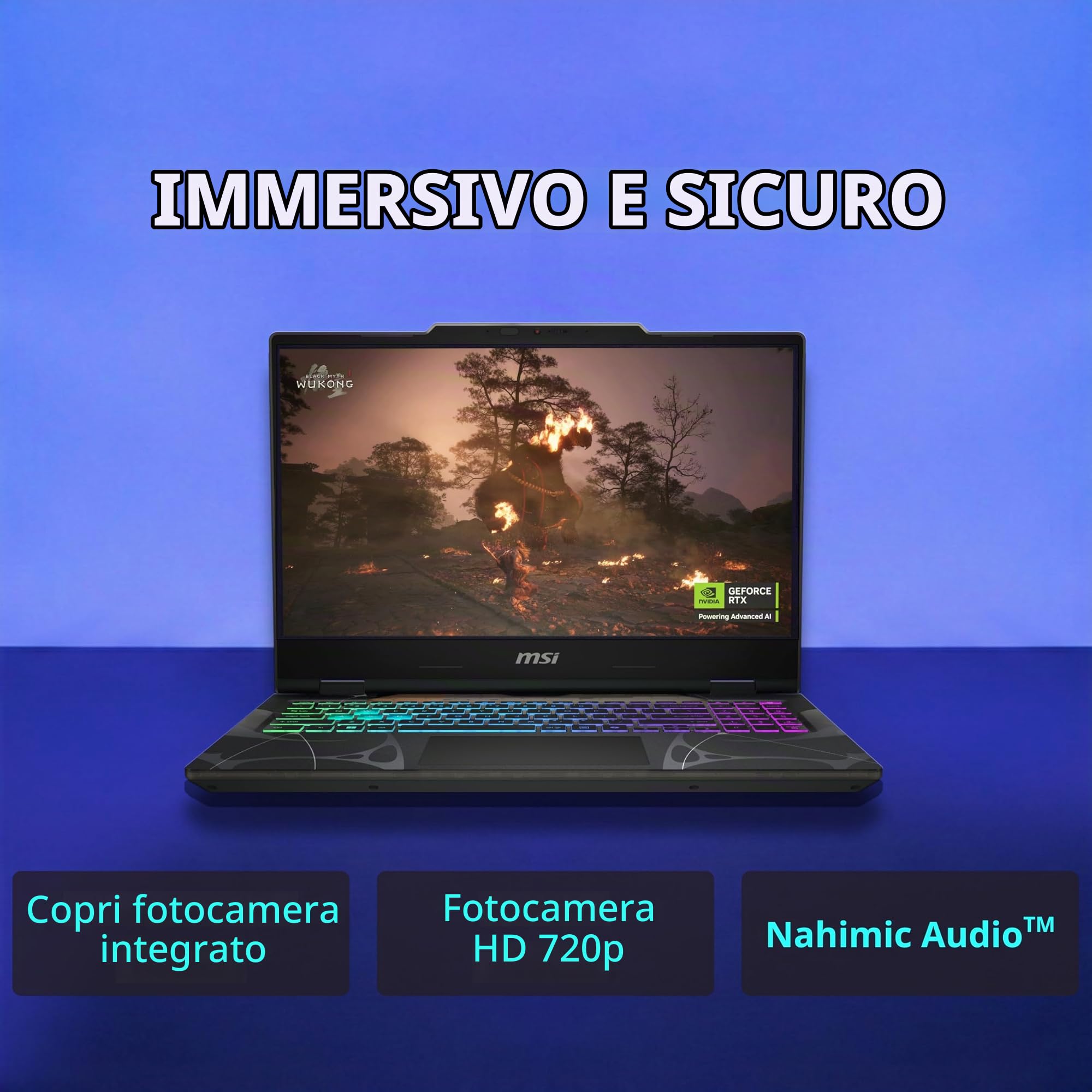 MSI Cyborg 15 PC portatile da gaming 15,6" FHD 144Hz - NVIDIA GeForce RTX 5050 8GB - Intel Core 5-210H - 16GB DDR5 RAM - 512GB SSD - Windows 11 Famiglia - Ultra Sottile Laptop Gamer