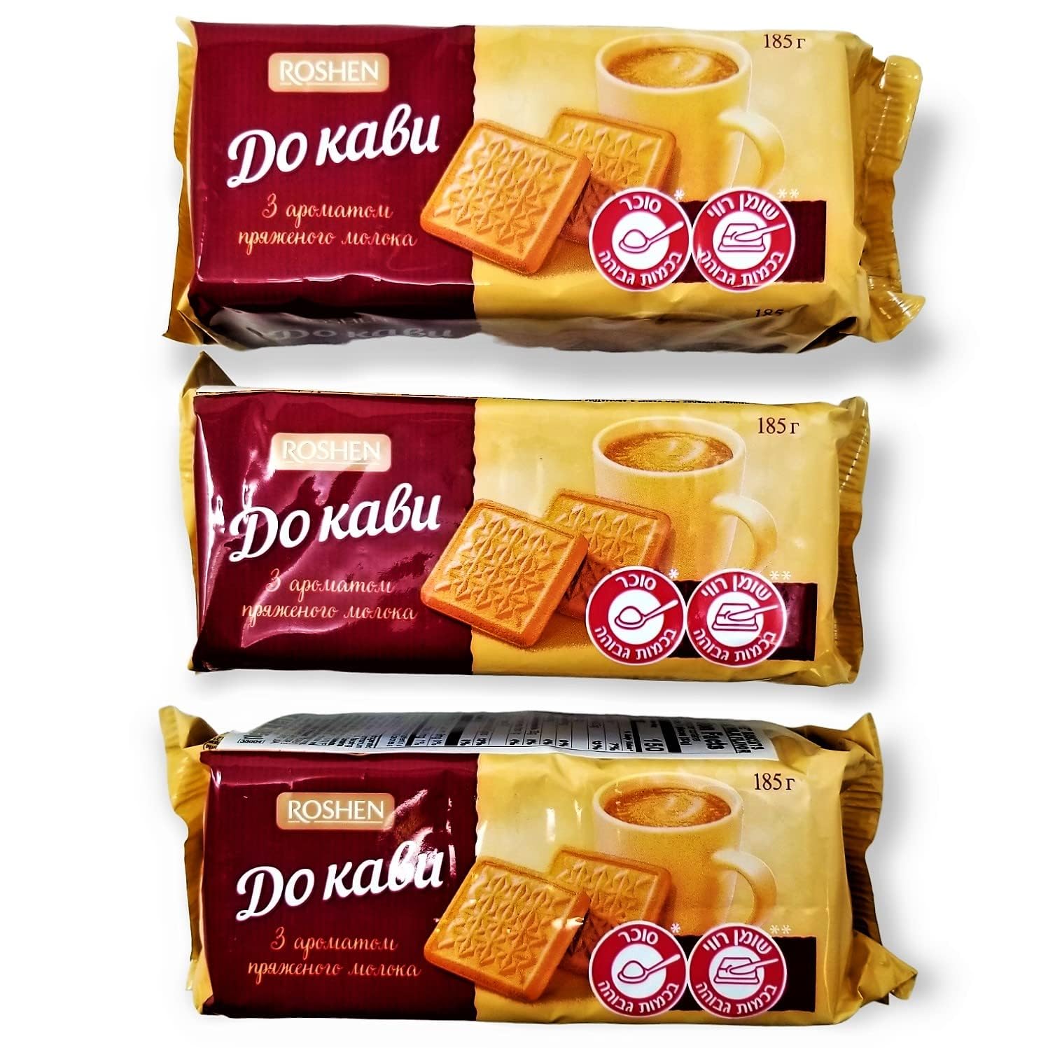 Roshen“For Coffee” Baked Milk Flavor Sugar Biscuits, 6.53 oz/185 grams, Pack of 3