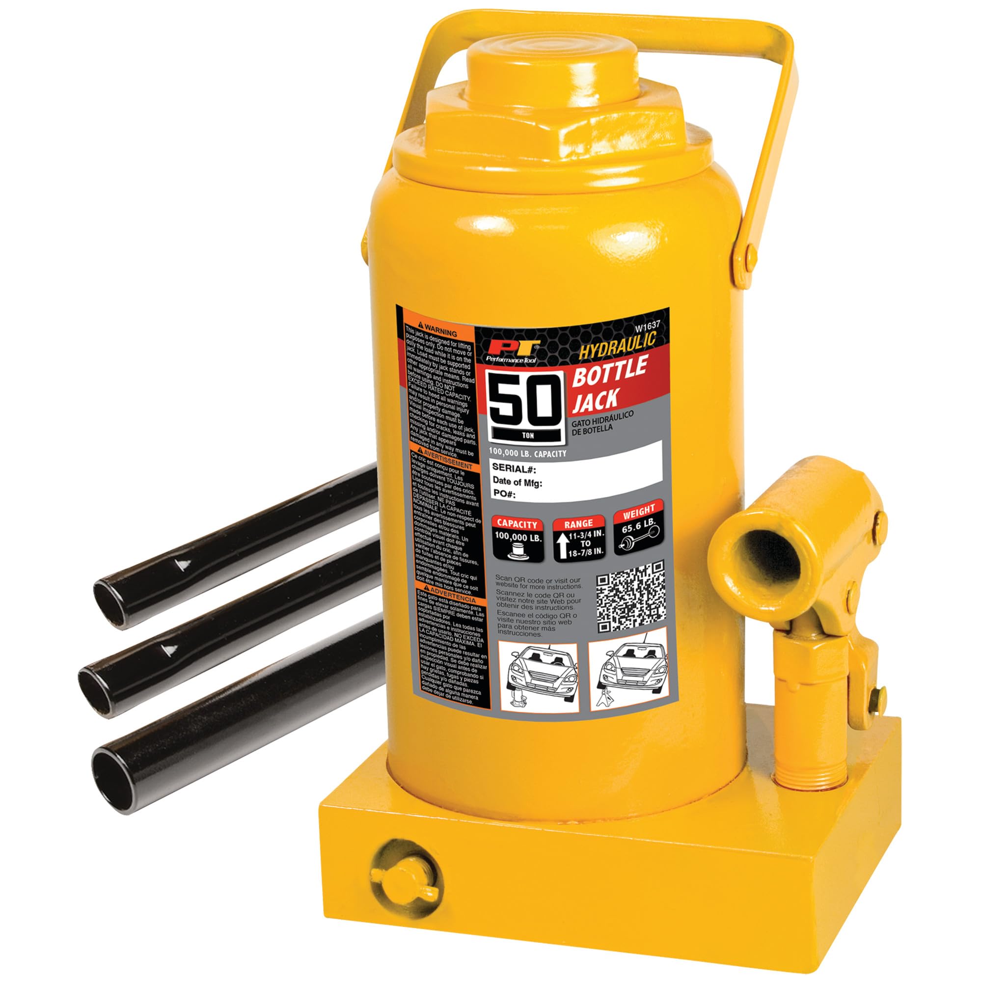 Performance Tool W1637 50 Ton Heavy Duty Hydraulic Bottle Jack
