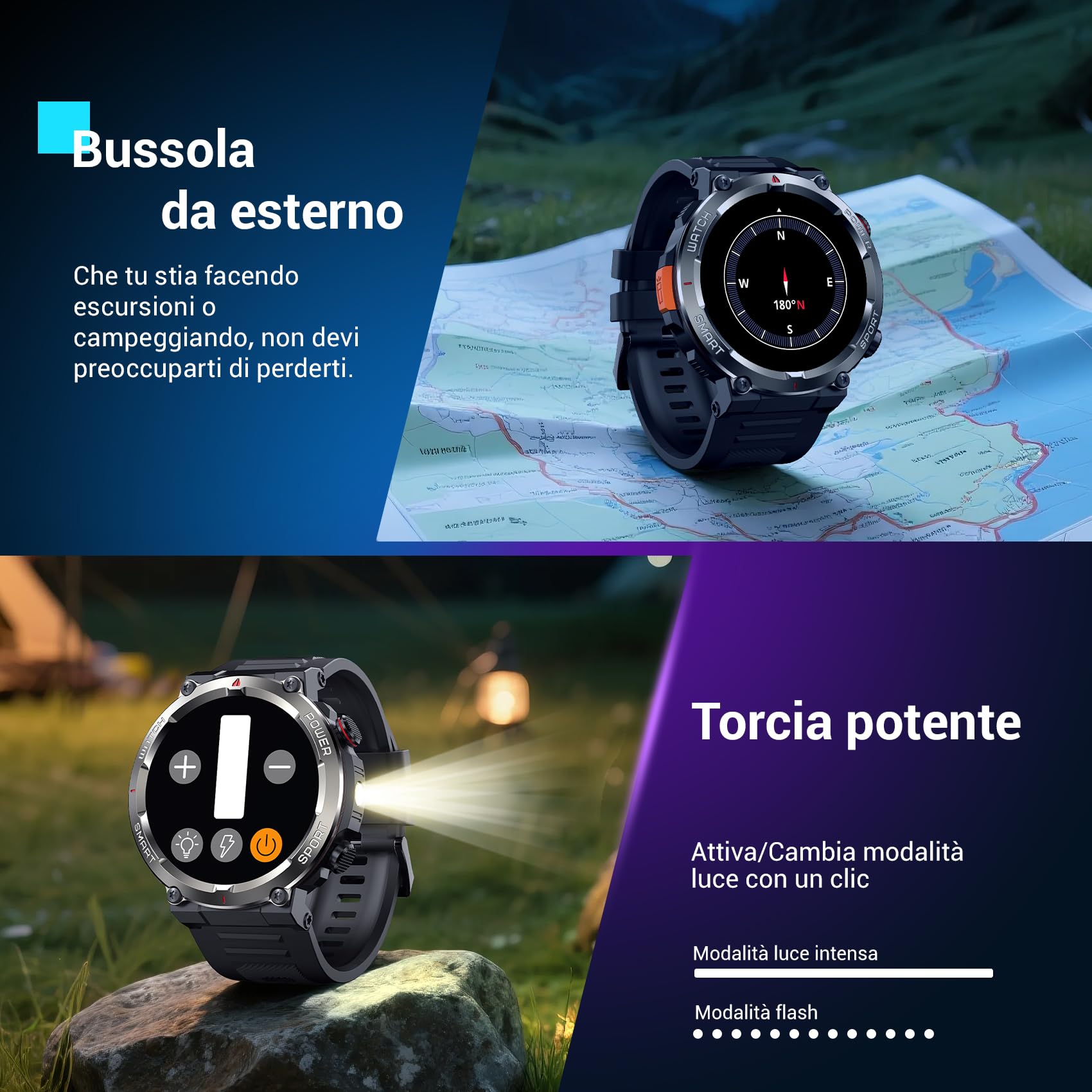 Blackview Smartwatch Uomo, Orologio Intelligente Fitness con Chiamate Bluetooth,1.45" Militari Smart Watch Tracker 100+ Modalità Sportive per Cardiofrequenzimetro,SpO2, Torcia,Bussola per Android iOS