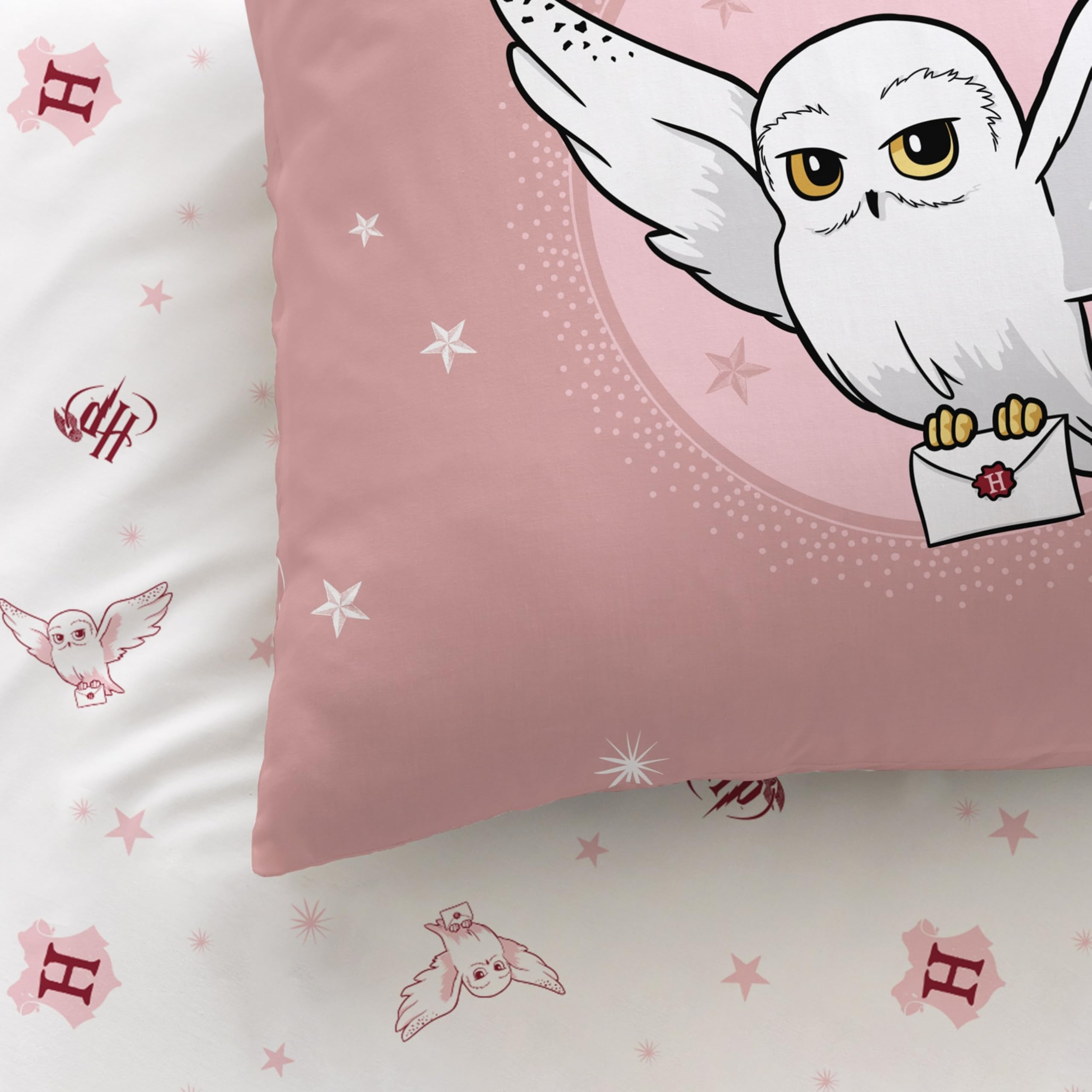 Harry Potter Bettwäsche 135x200 + 80x80 – Eule Hedwig Kinderbettwäsche – 100% Baumwolle – Wendemotiv – Mädchen Bettwäsche Set – Reißverschluss – Geschenk-Idee