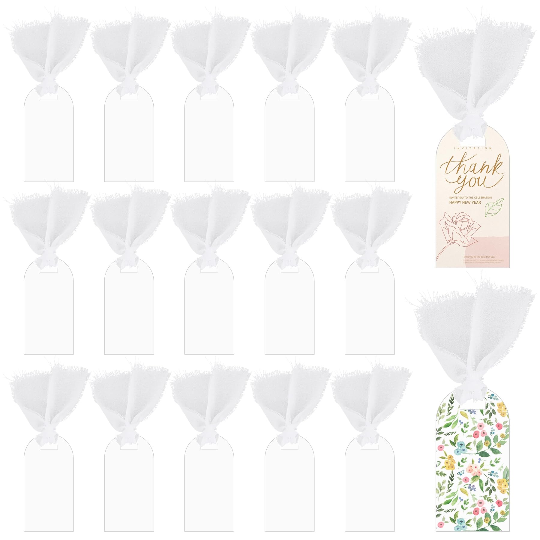 KINCHYGO, 30 Pack Acrylic Name Place Tag with Hole Wedding Hanging Tags Blanks Cards with Ribbon for Table Setting Party Decor 3.54x1.77 in (White)