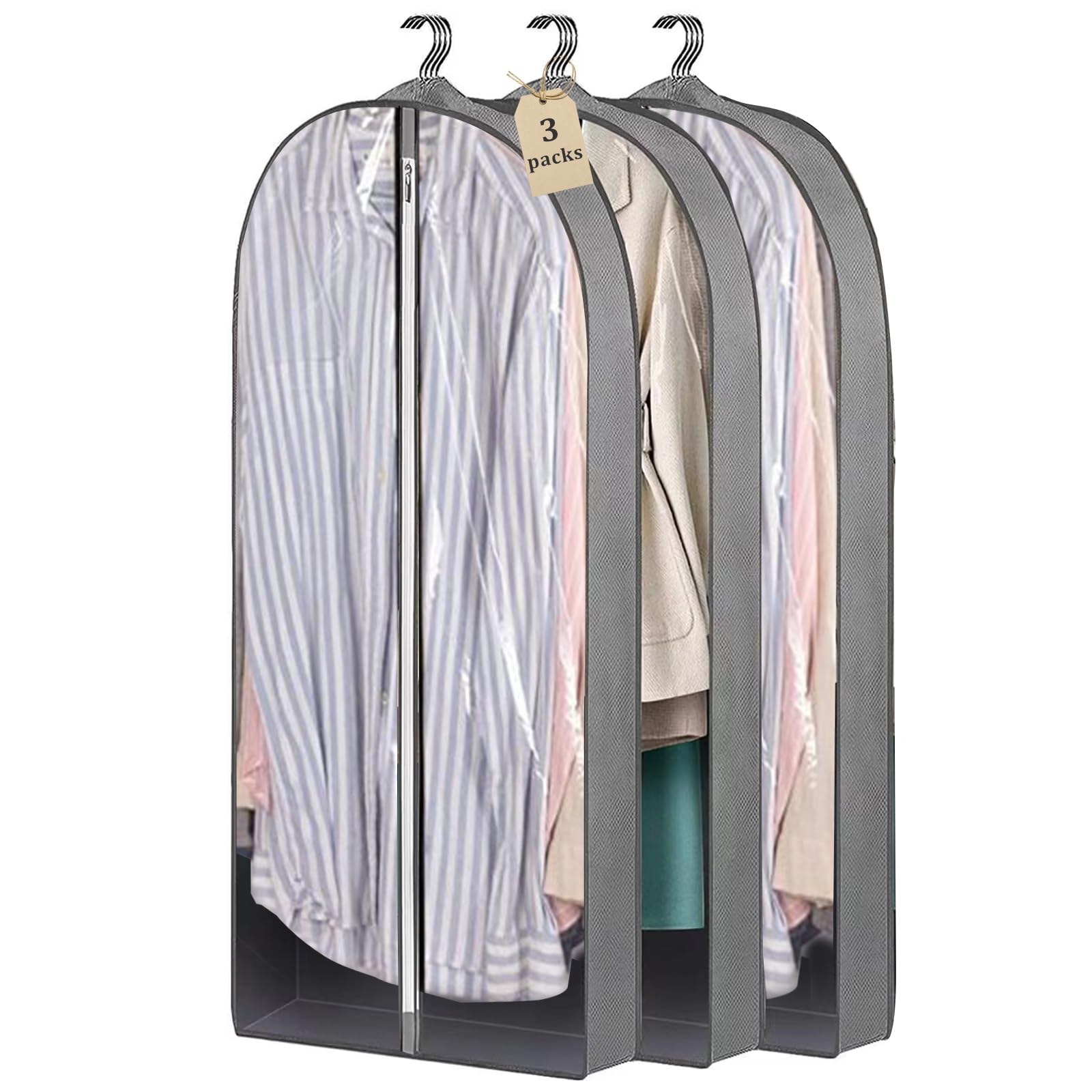 DanlinleeDanlinlee 3 pack 40"x 24" x 4" Clear Garment Bags for Travel & Closet Storage, Suit Bags for Hanging Clothers with 4'' Gussetes for Suits, Sweaters, Shirts, Coats & Dresses