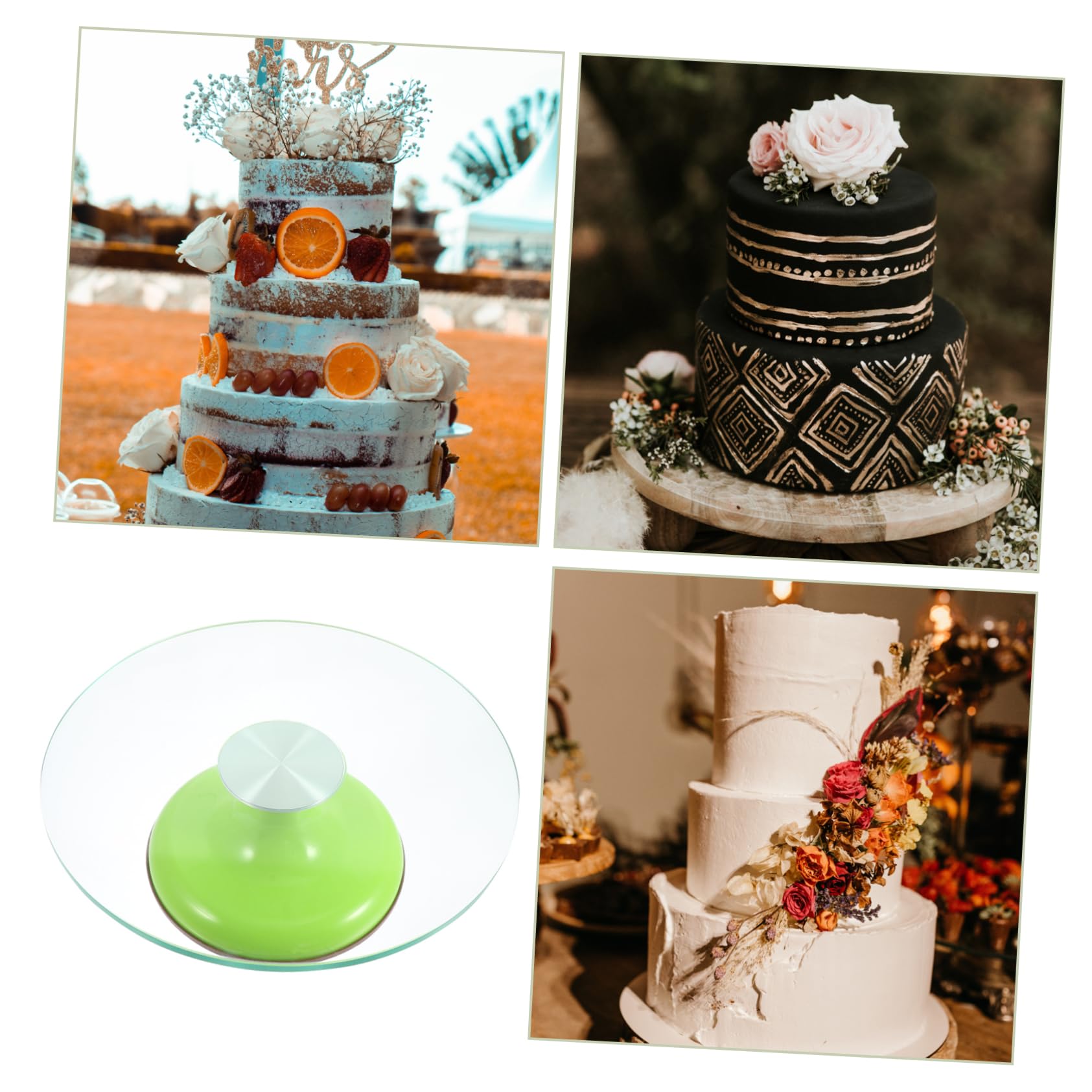 COLLBATH Plateau Tournant à Gâteaux en Verre Trempé 12 Pouces Vert, Accessoire de Pâtisserie Robuste Structure Ferme, pour Décoration de Gâteau Cuisine