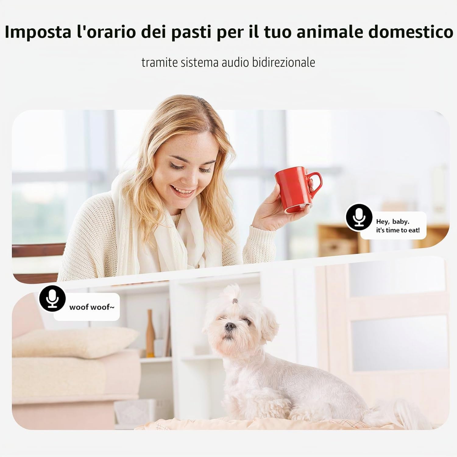 2025 Dual Automatic Pet Feeder | Distributore di acqua e cibo per cani e gatti | Capacità 4L/14oz e 5Kg/11lbs | WIFI, video 2K, audio bidirezionale, timer | Controllo intelligente delle app con Alexa,