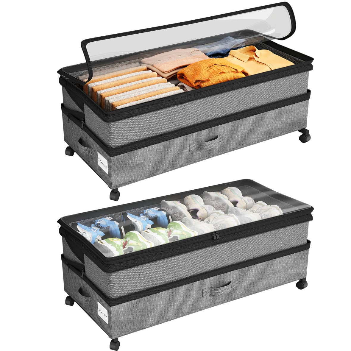 Kitstorack Under Bed Storage with Wheels 2Pack Height-adjustable Under Bed Storage Containers Under Bed Shoe Storage Organizer with